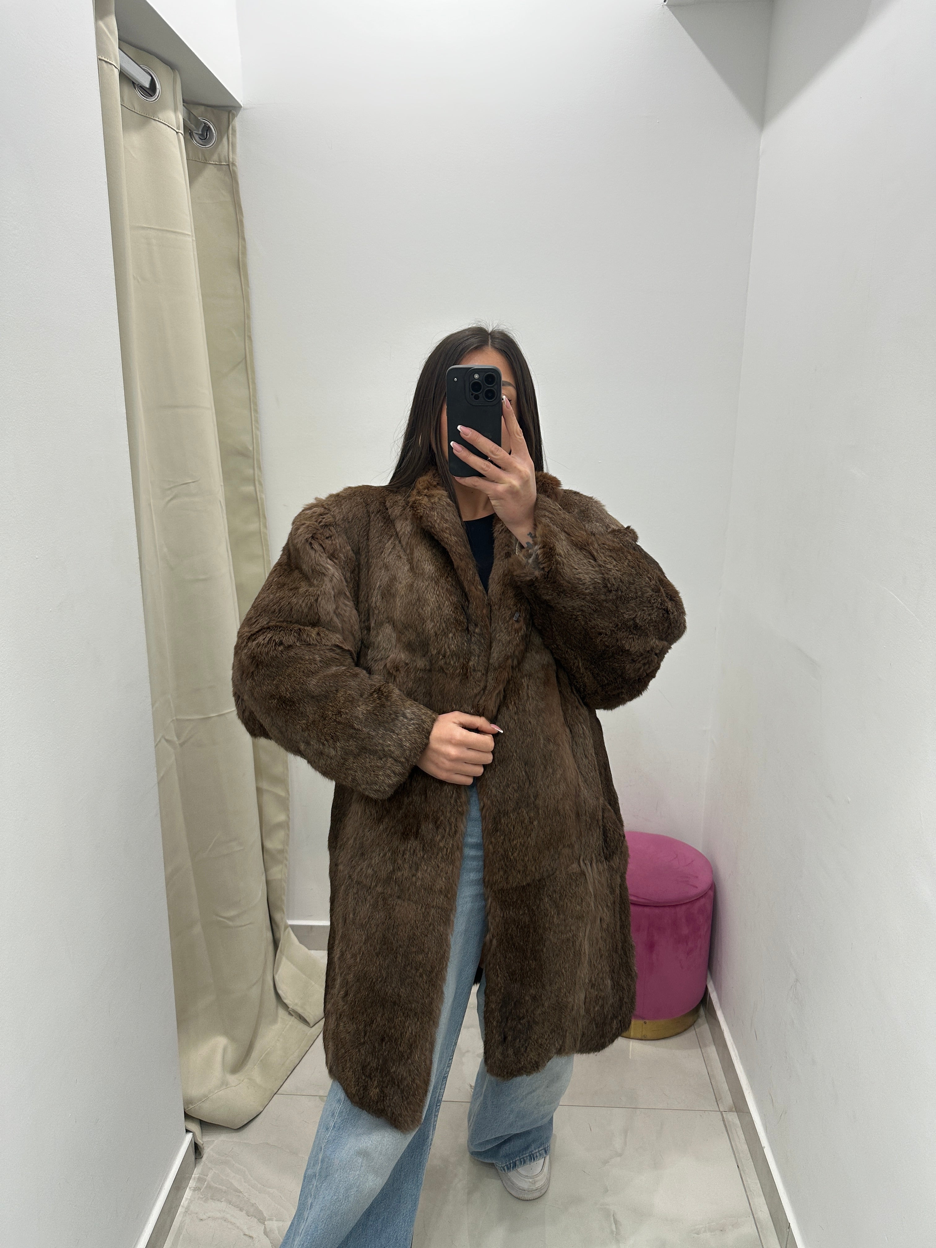 Pelliccia vera vintage marrone chiaro