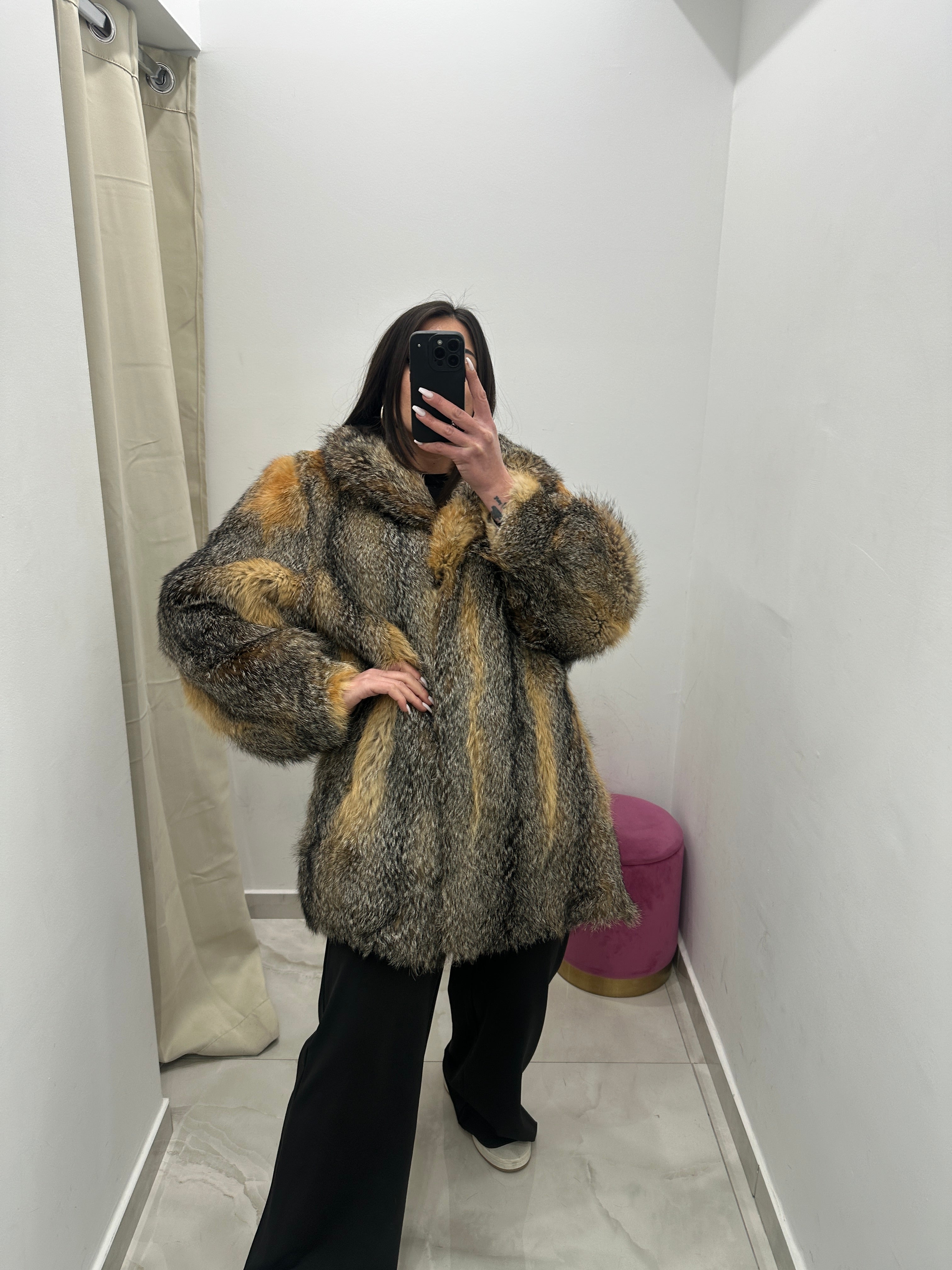 Pelliccia vera vintage volpe bicolor