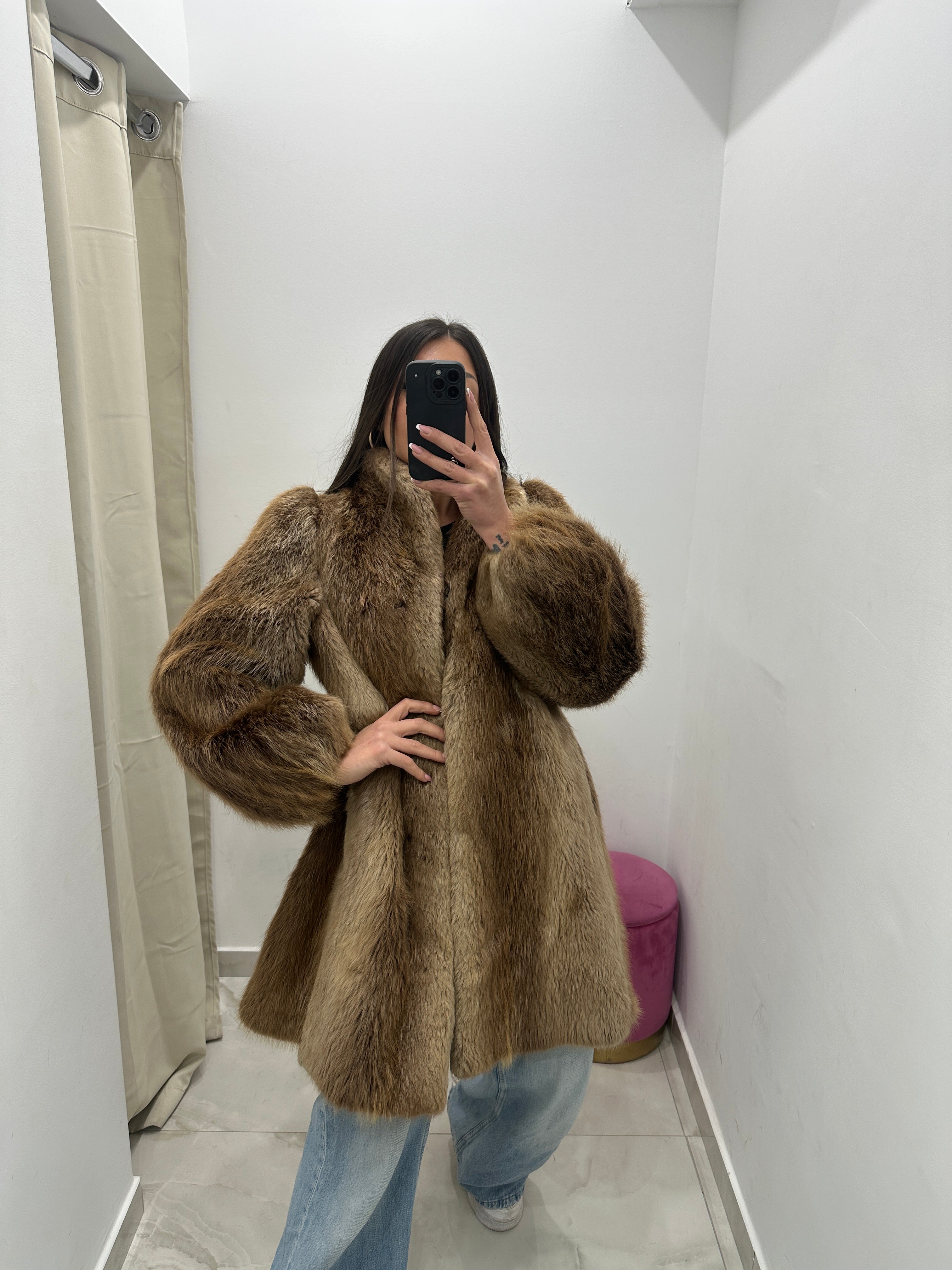 Pelliccia vera vintage miele oro