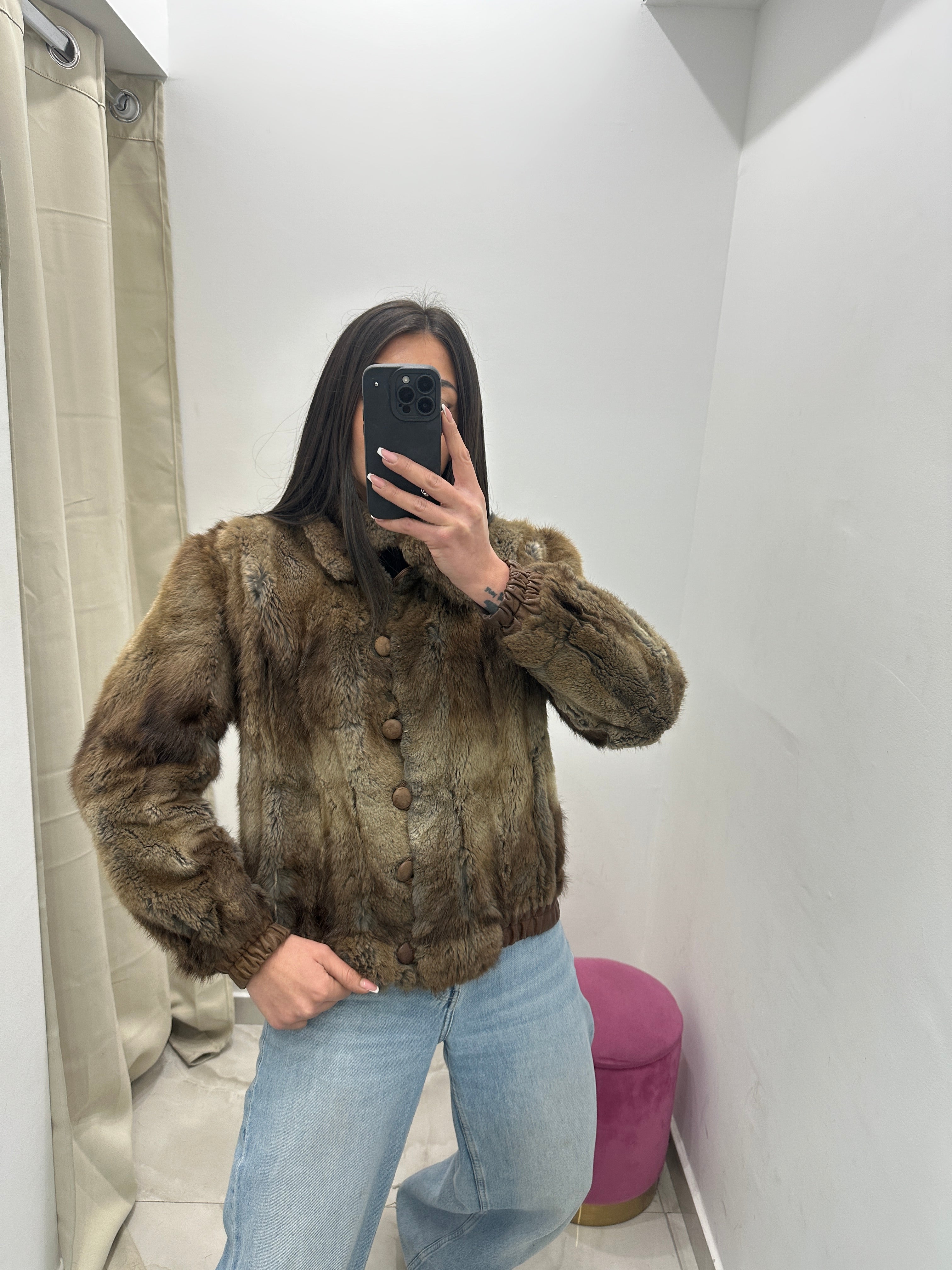 Pelliccia vera vintage fango gold