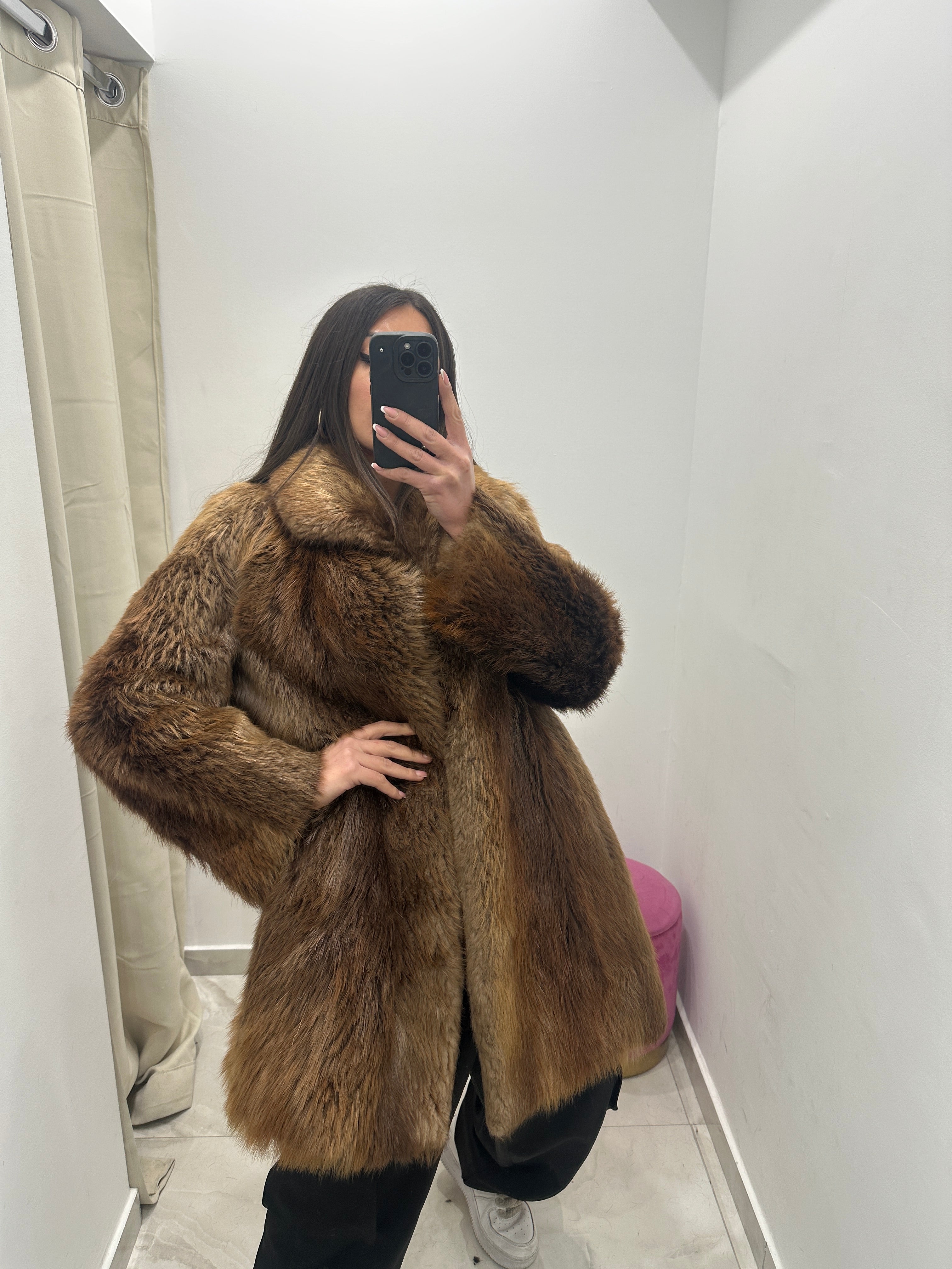 Pelliccia vera vintage miele scuro