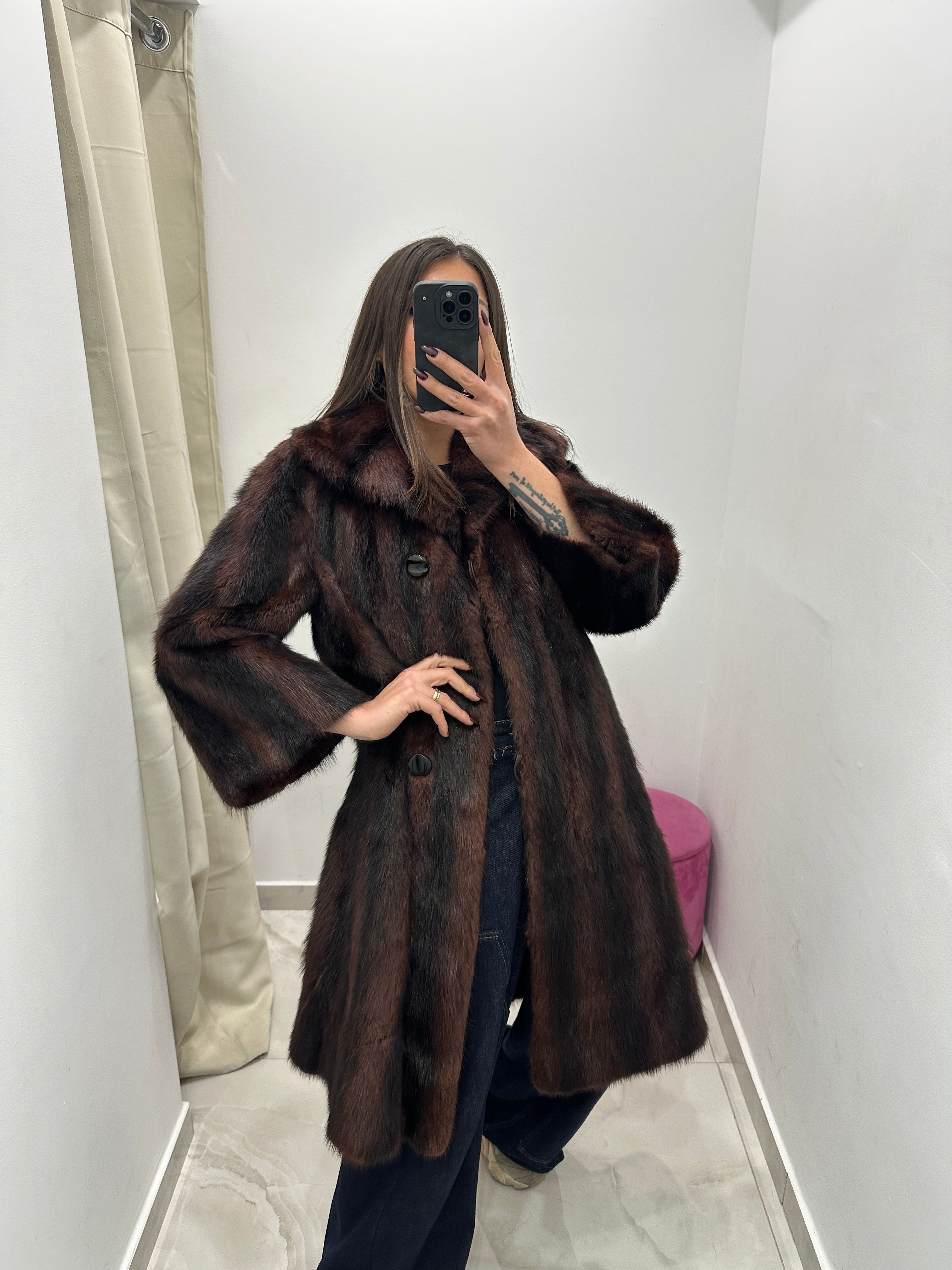 Pelliccia vera vintage marrone rosato