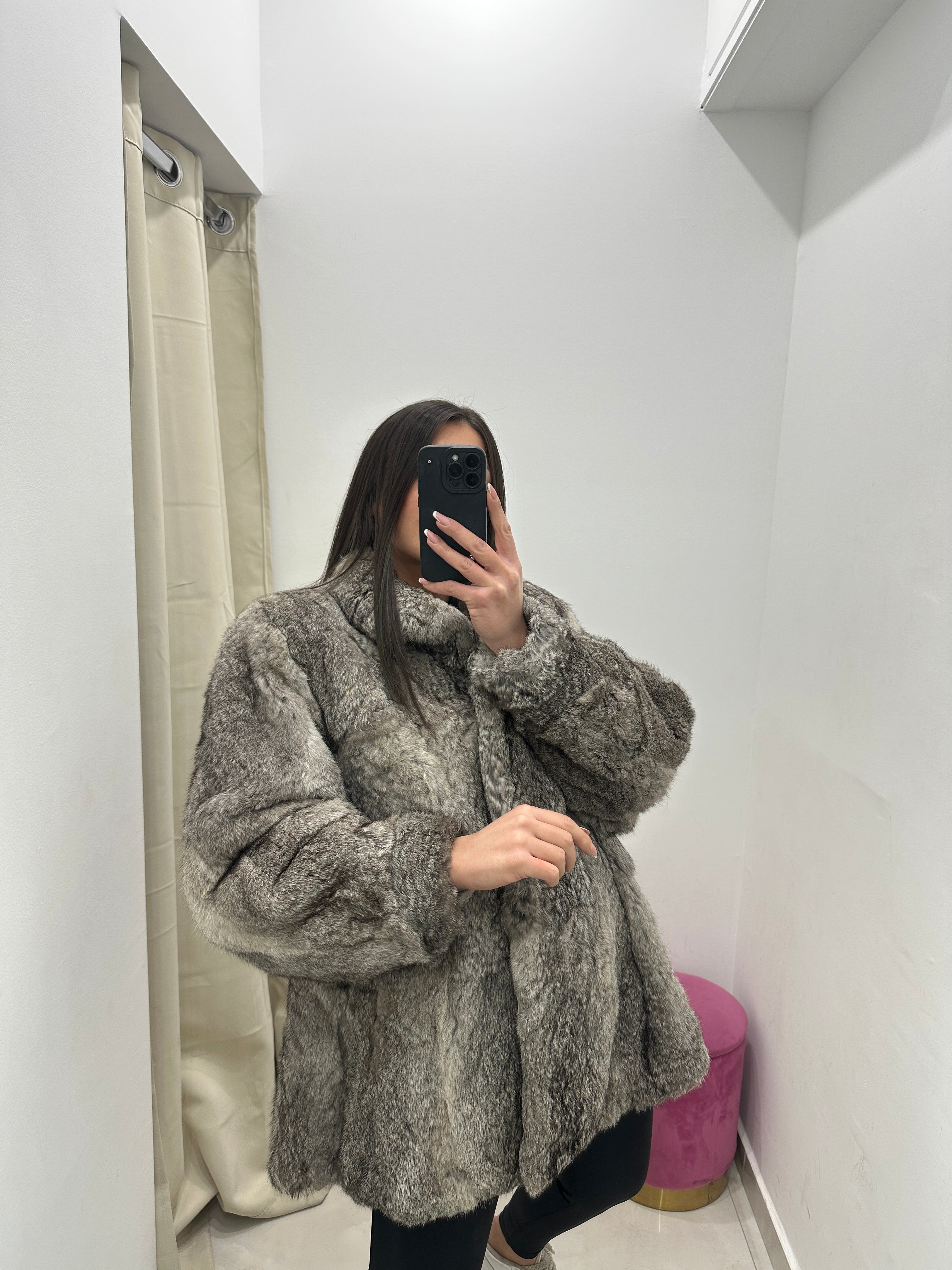 Pelliccia vera vintage grigia