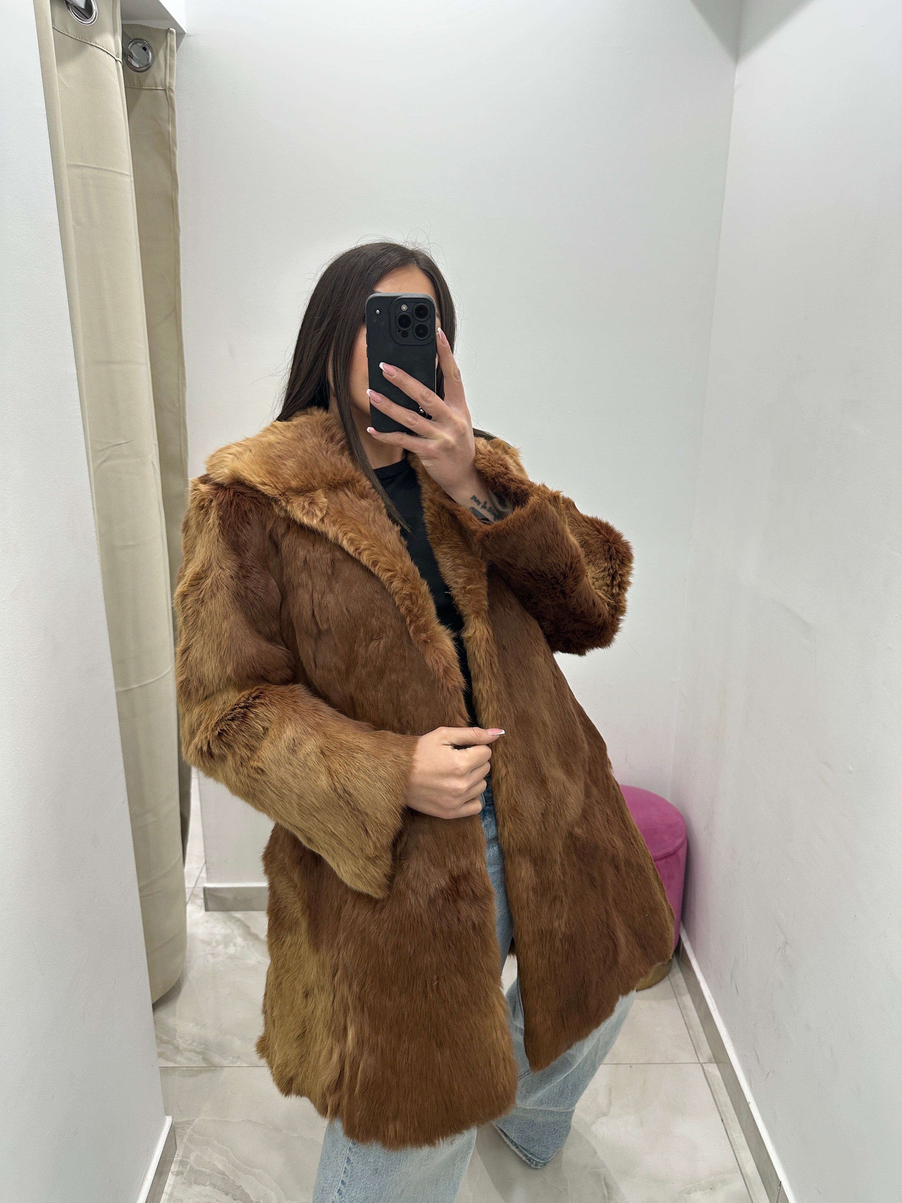 Pelliccia vera vintage miele scuro