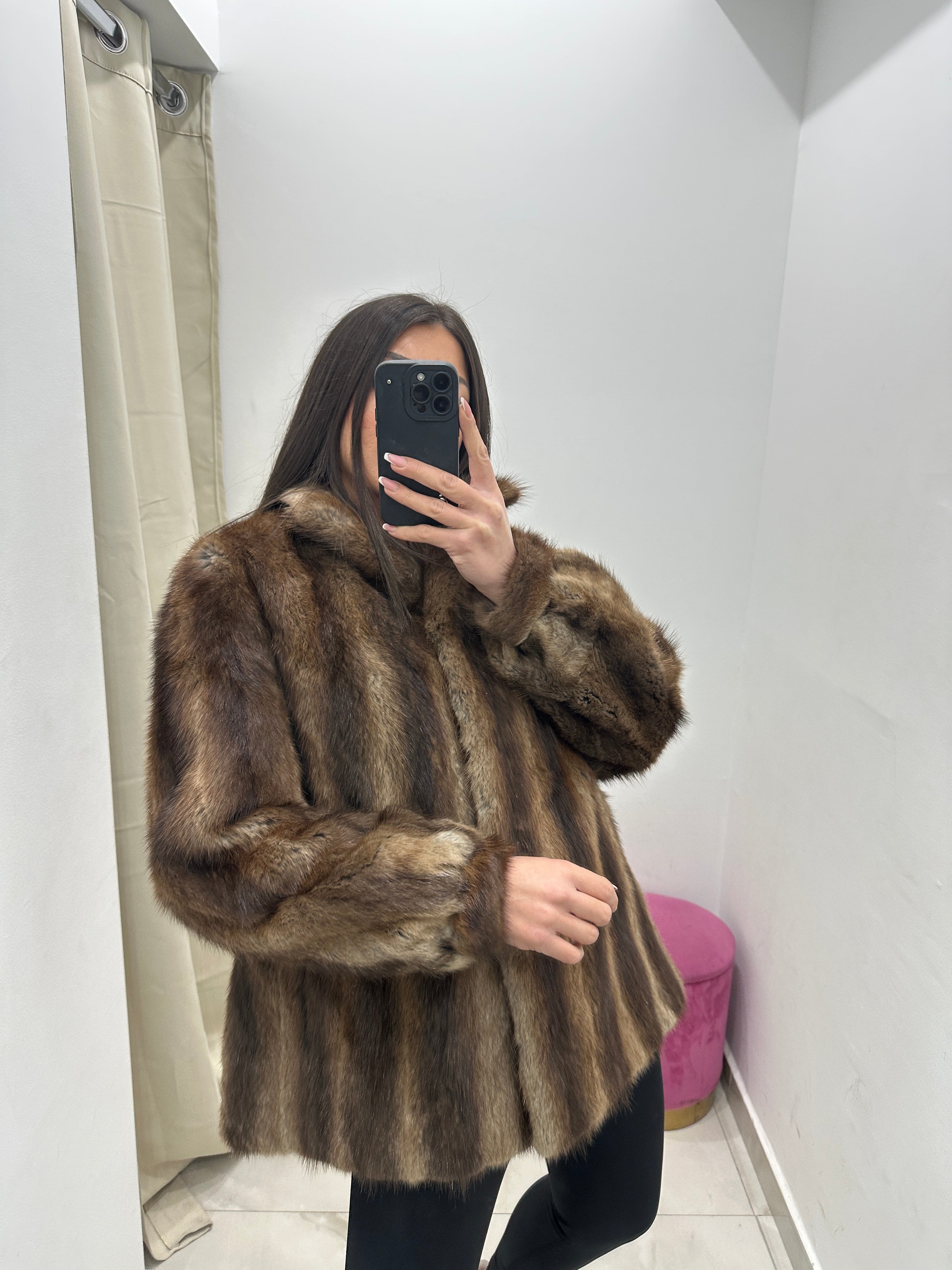 Pelliccia vera vintage bicolor marrone