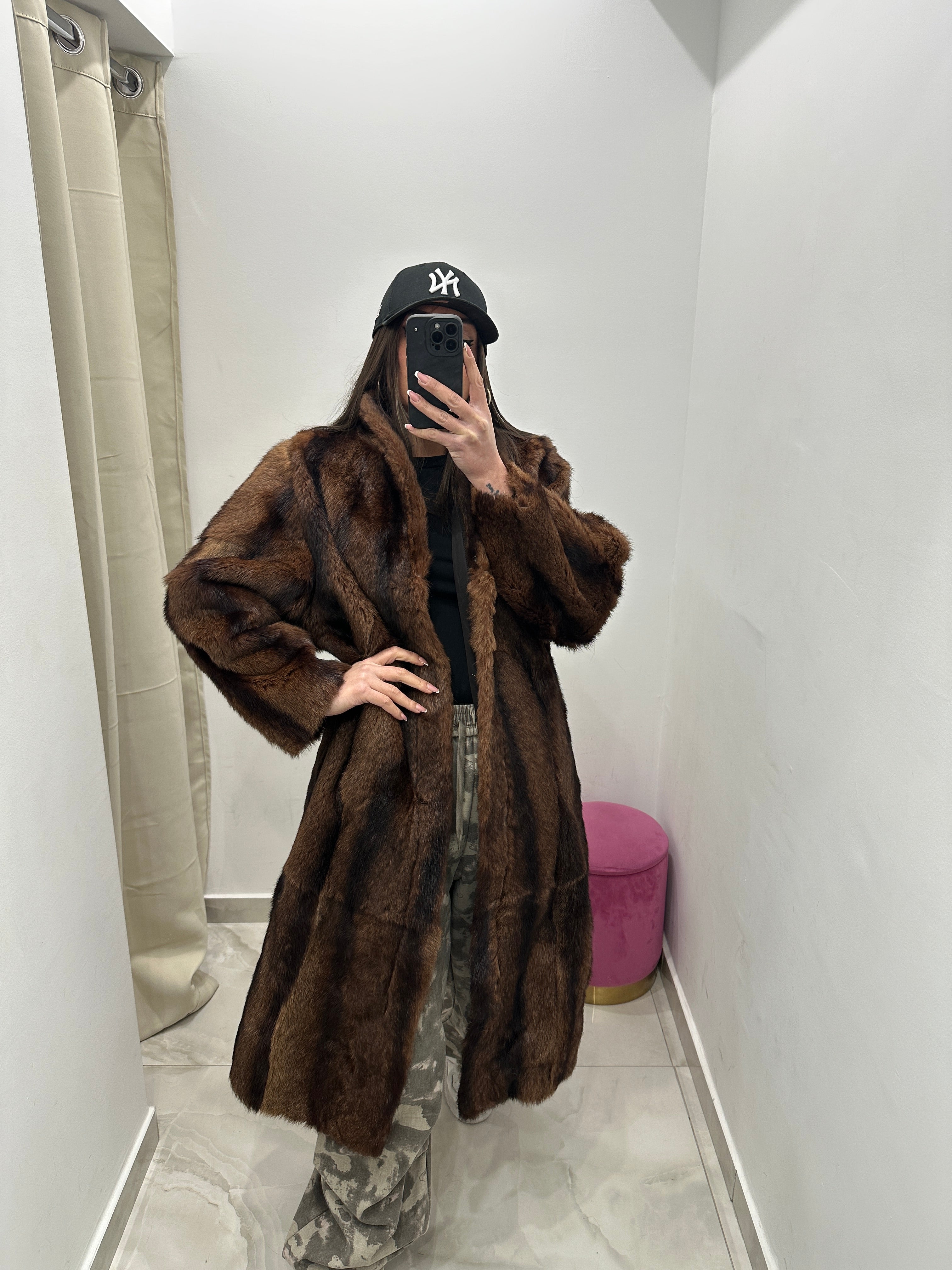 Pelliccia vera vintage marrone lunga