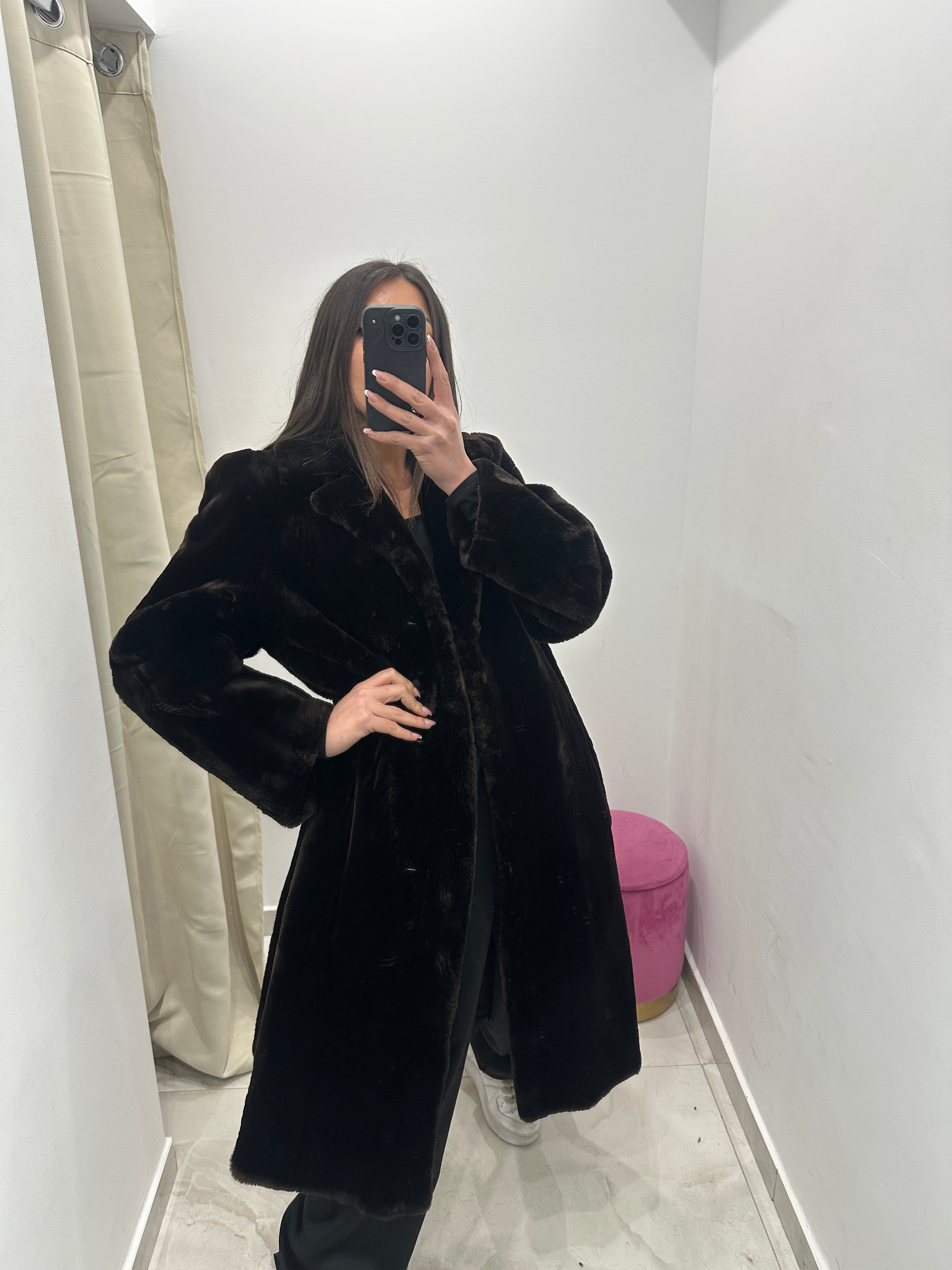 Pelliccia vera vintage marrone scuro lunga