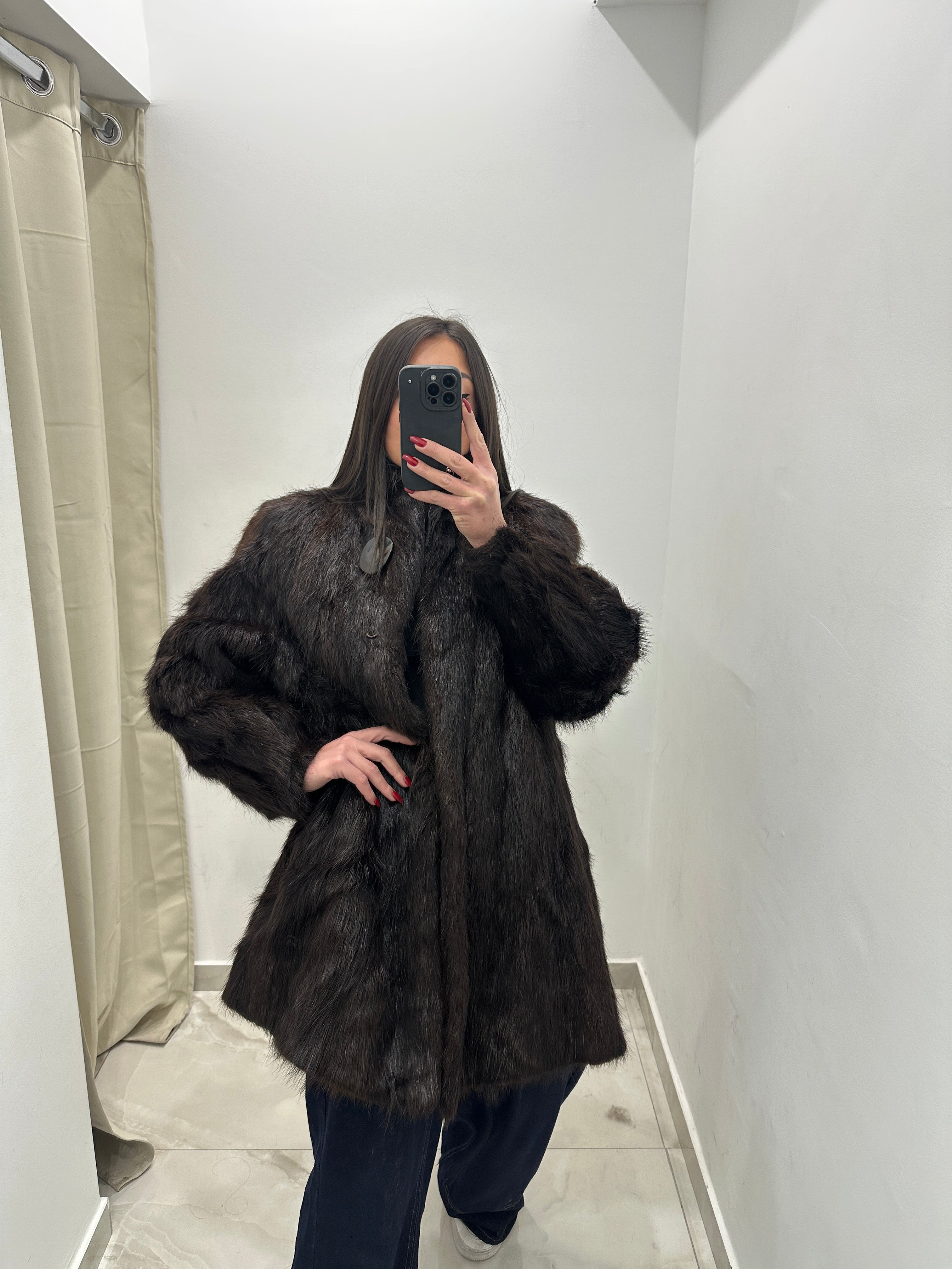 Pelliccia vera vintage marrone scuro