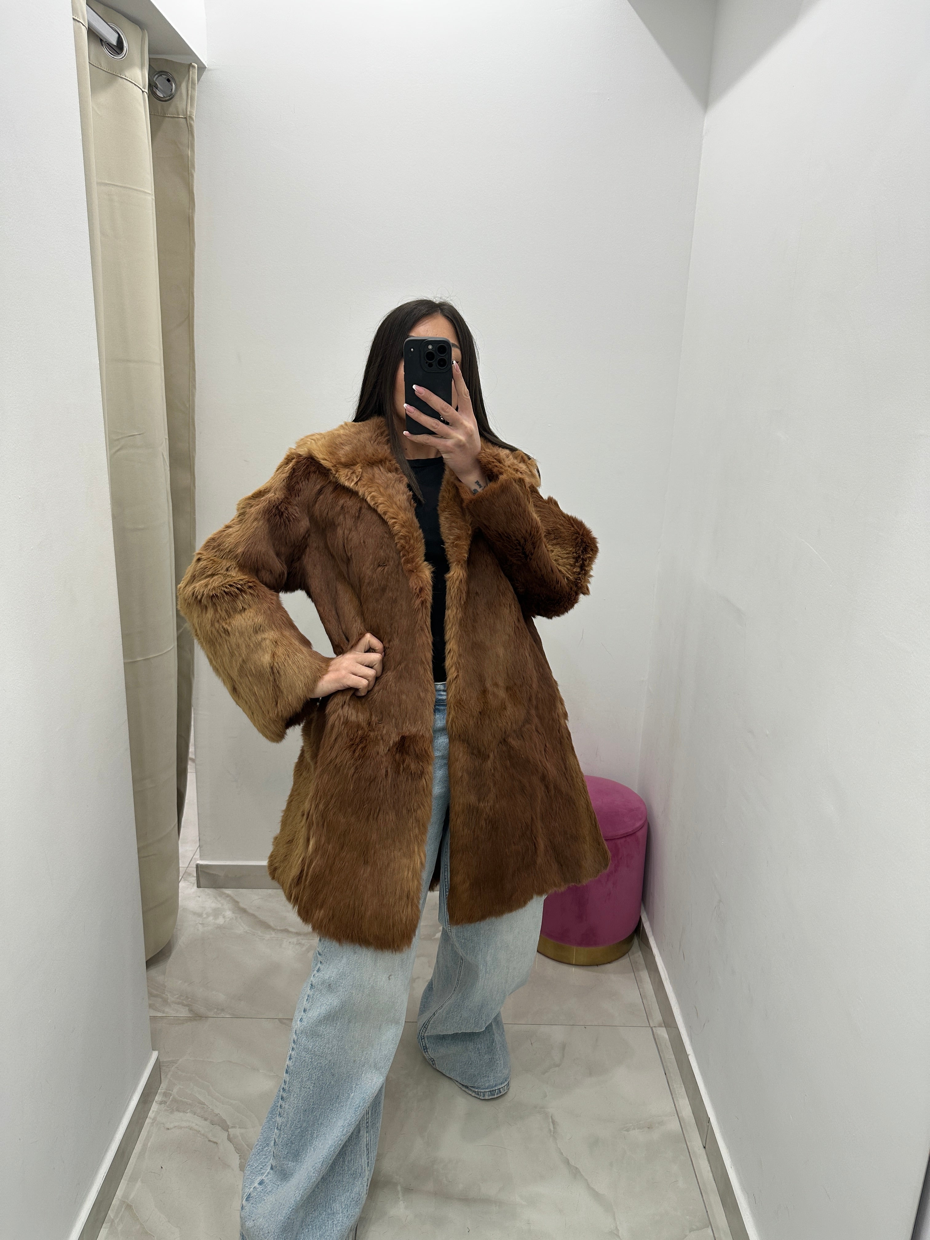 Pelliccia vera vintage miele scuro