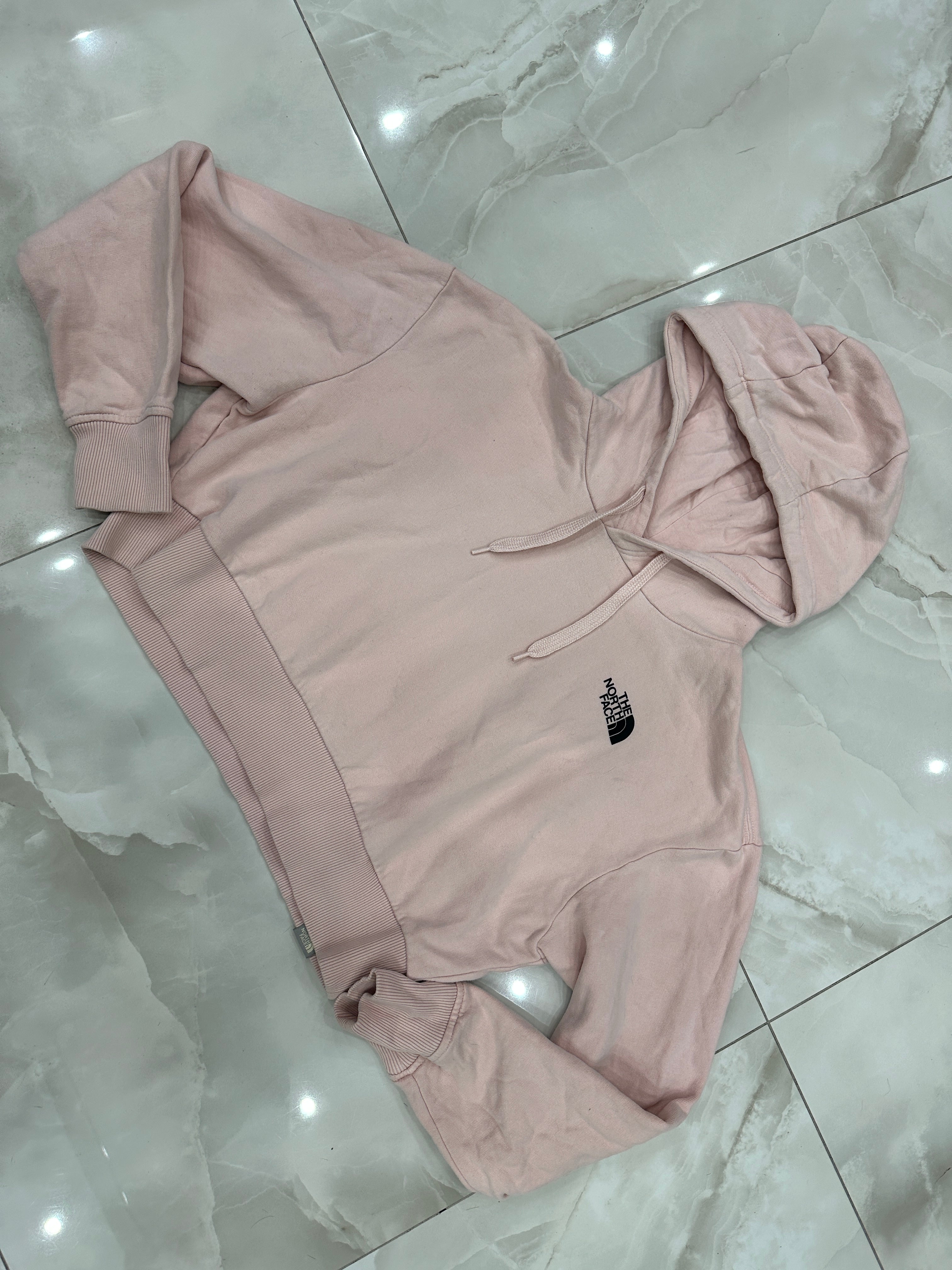 Felpa vintage rosa cipria crop con cappuccio