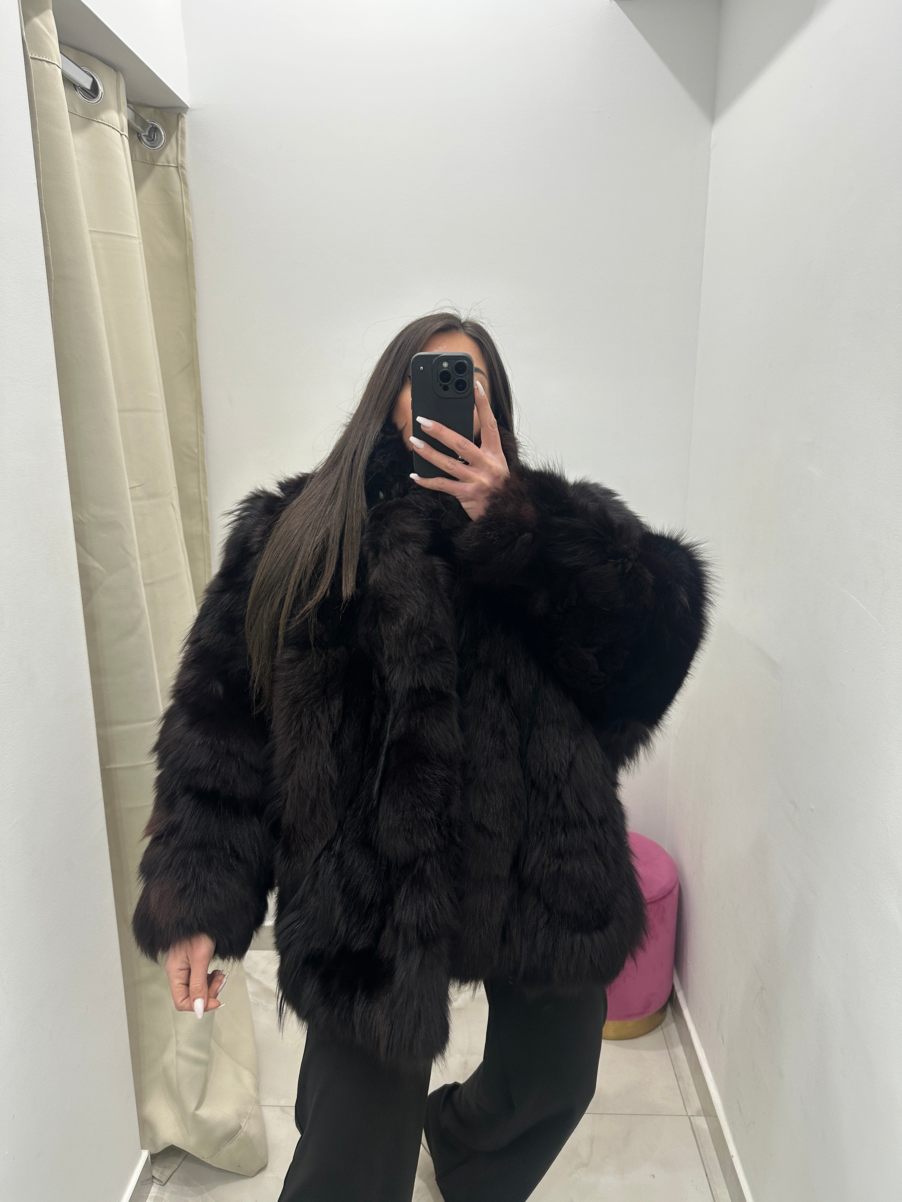 Pelliccia vera vintage volpe nera sfumata