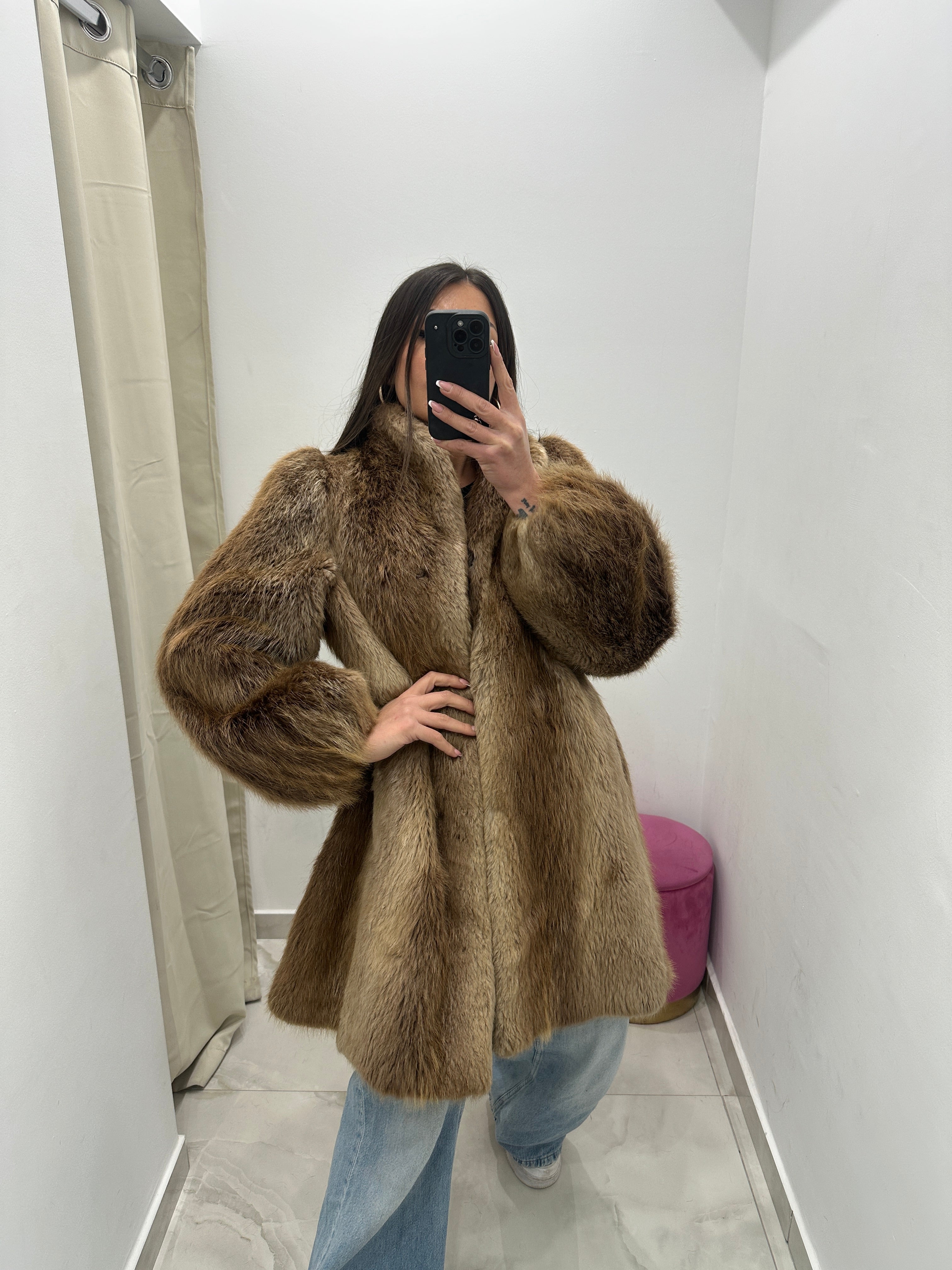 Pelliccia vera vintage miele oro