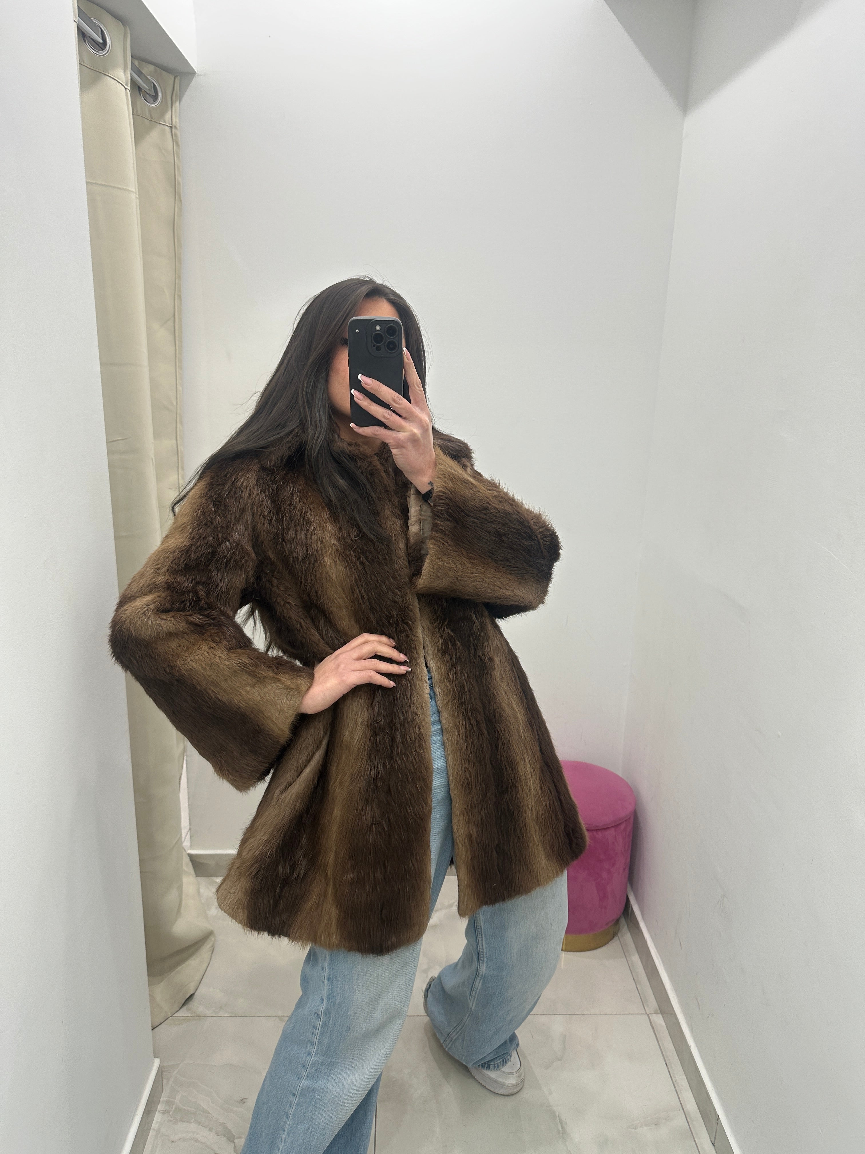 Pelliccia vera vintage marrone sfumato