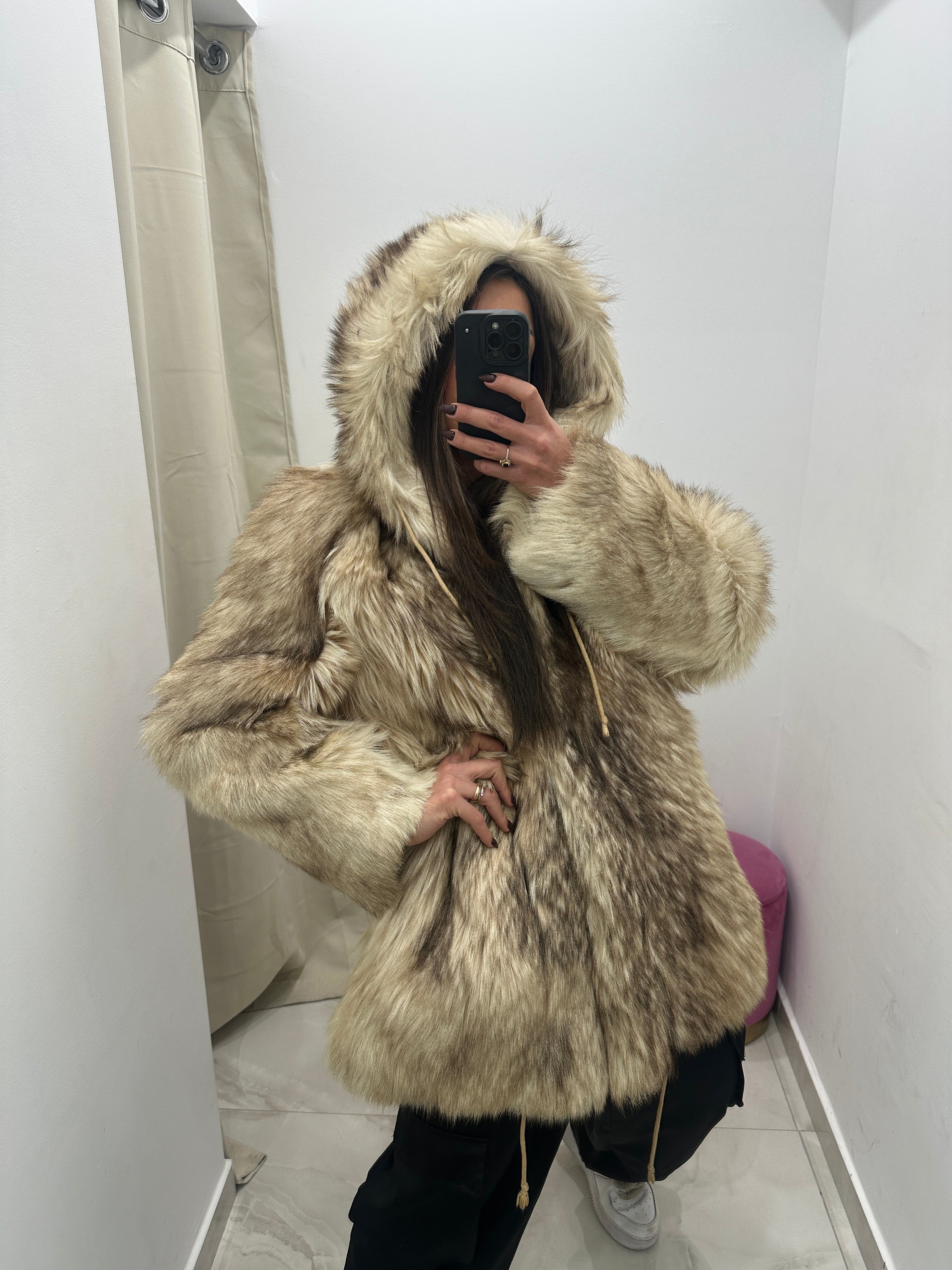 Pelliccia vera vintage beige sfumato