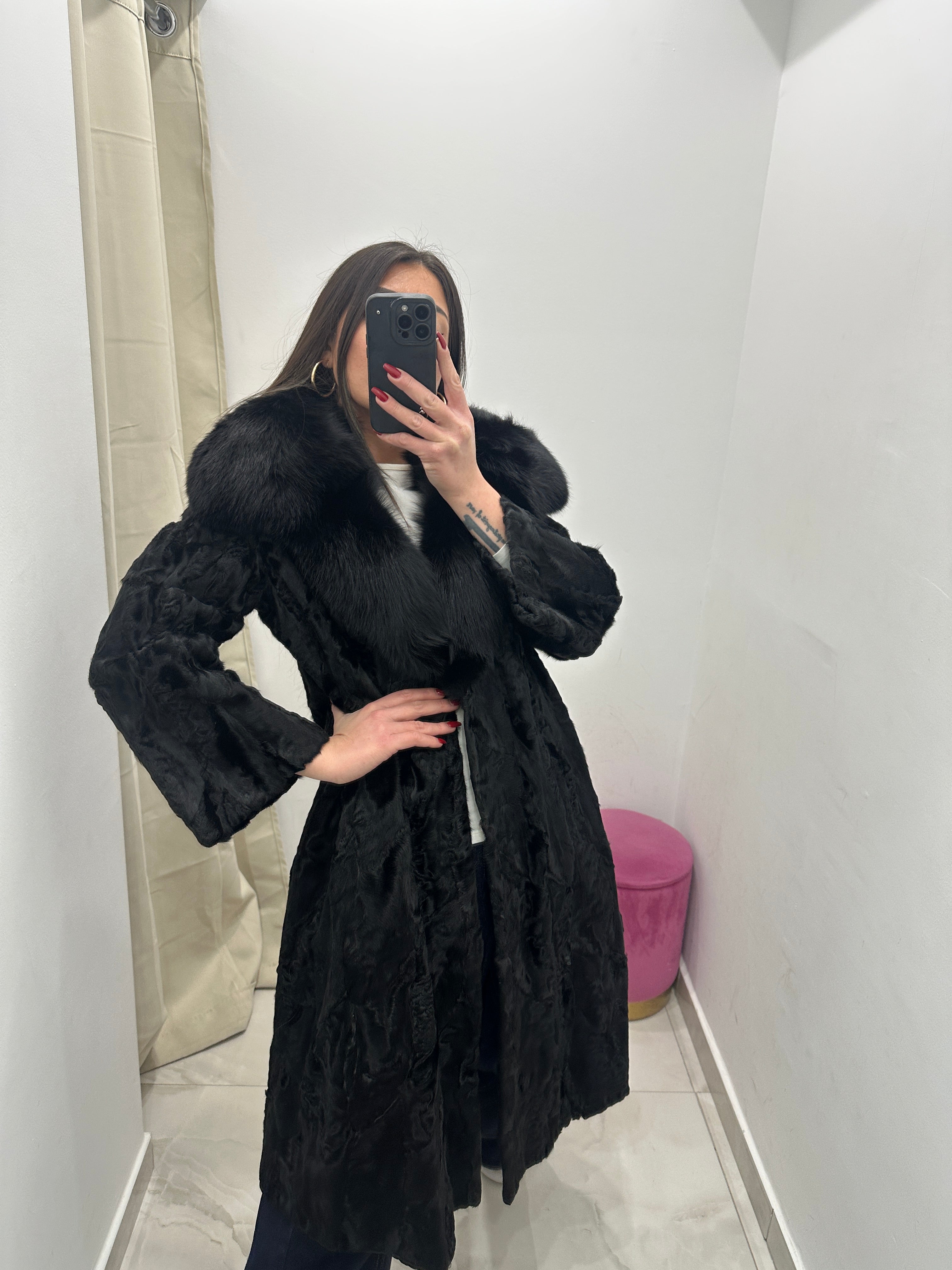 Pelliccia vera vintage nera lunga