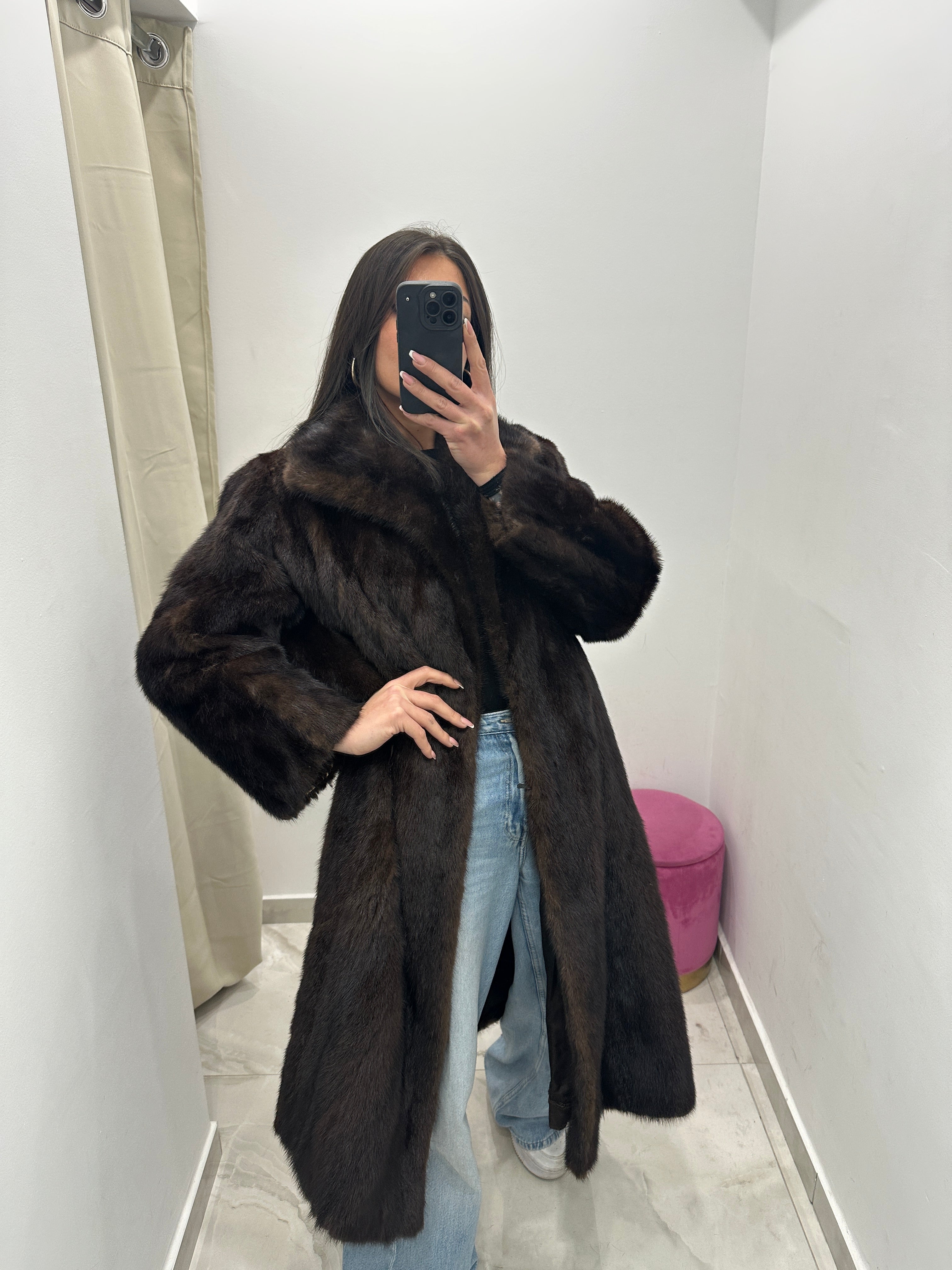 Pelliccia vera vintage visone lungo marrone