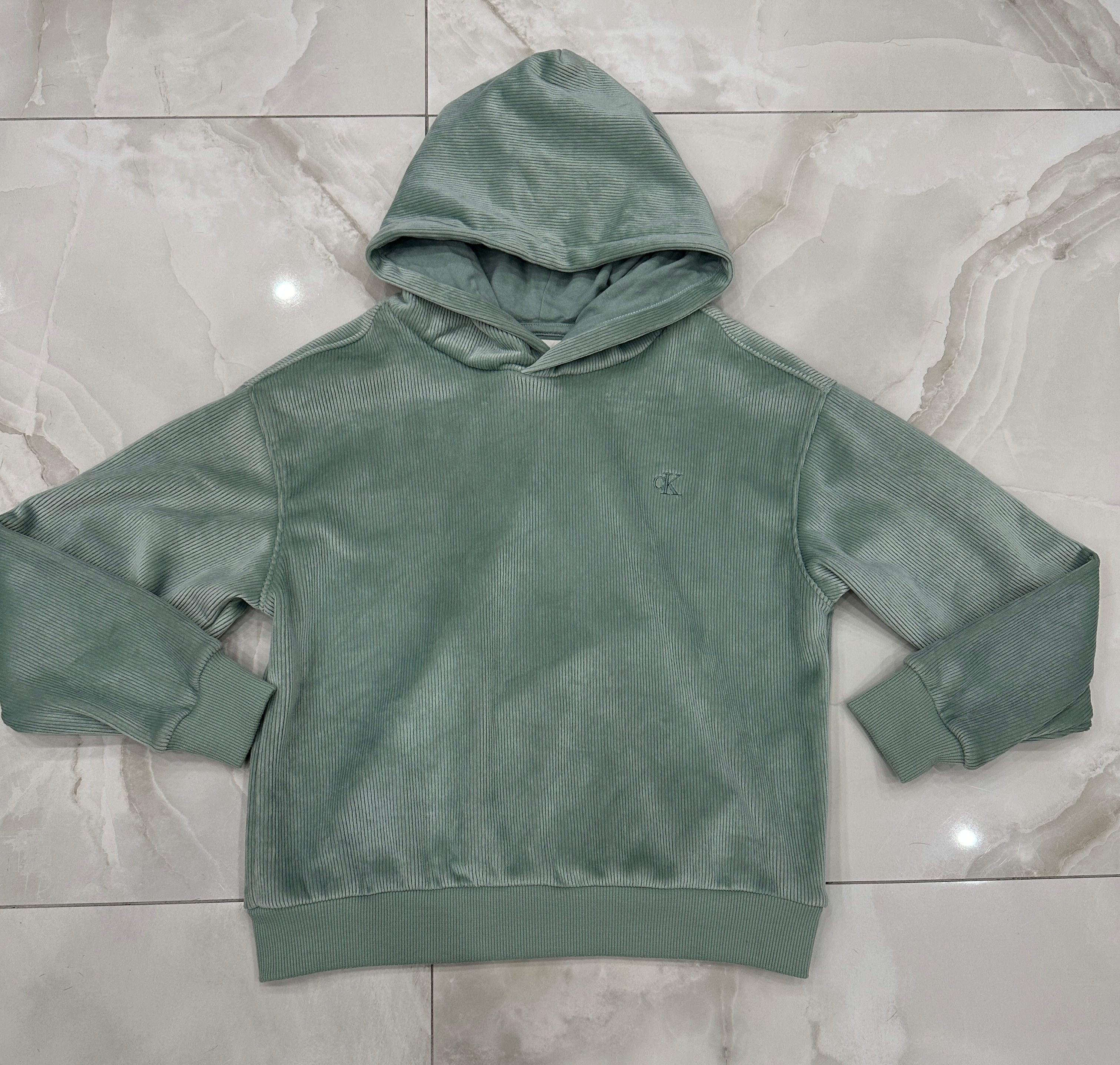 Felpa vintage verde acqua con cappuccio