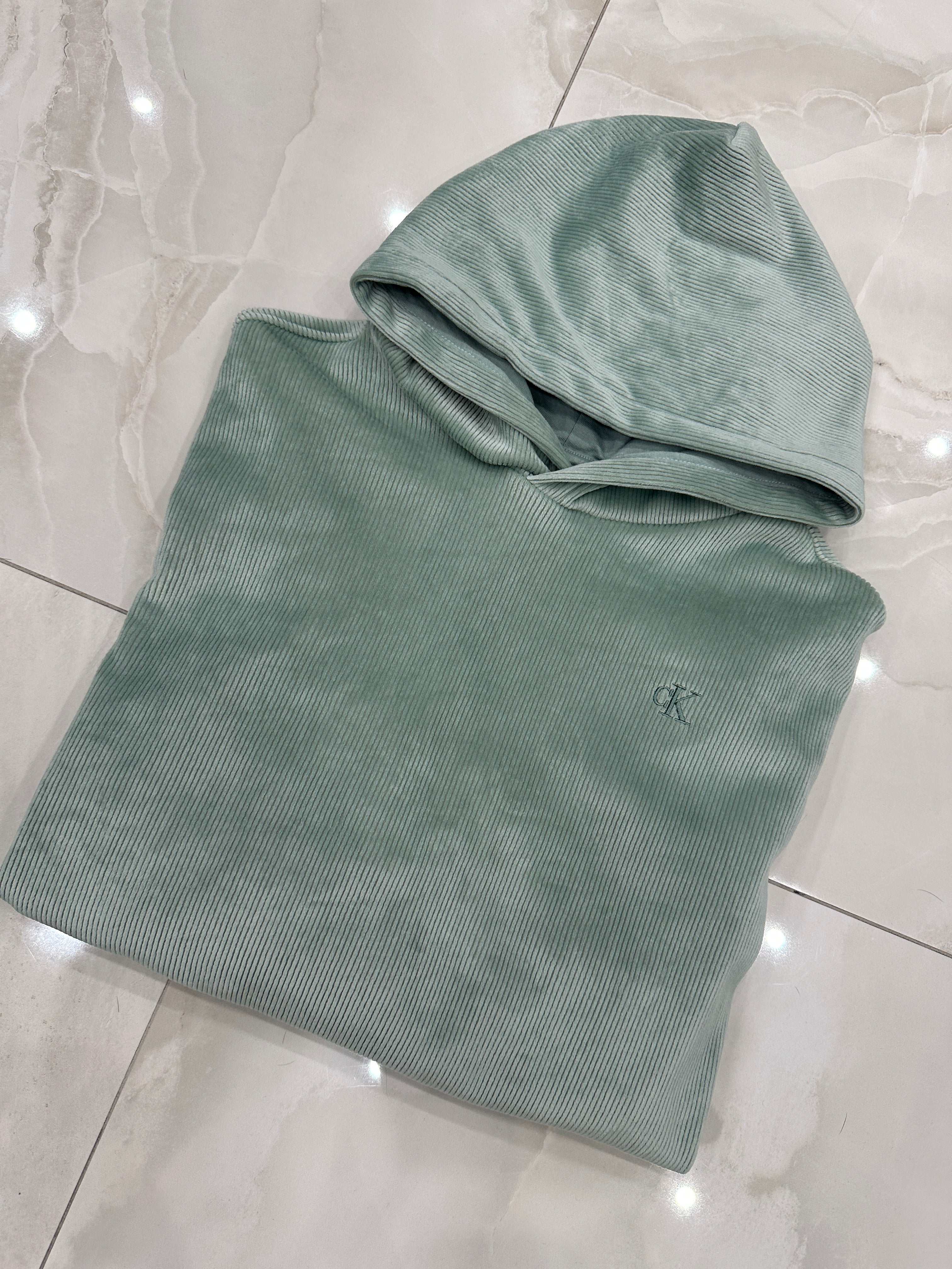 Felpa vintage verde acqua con cappuccio