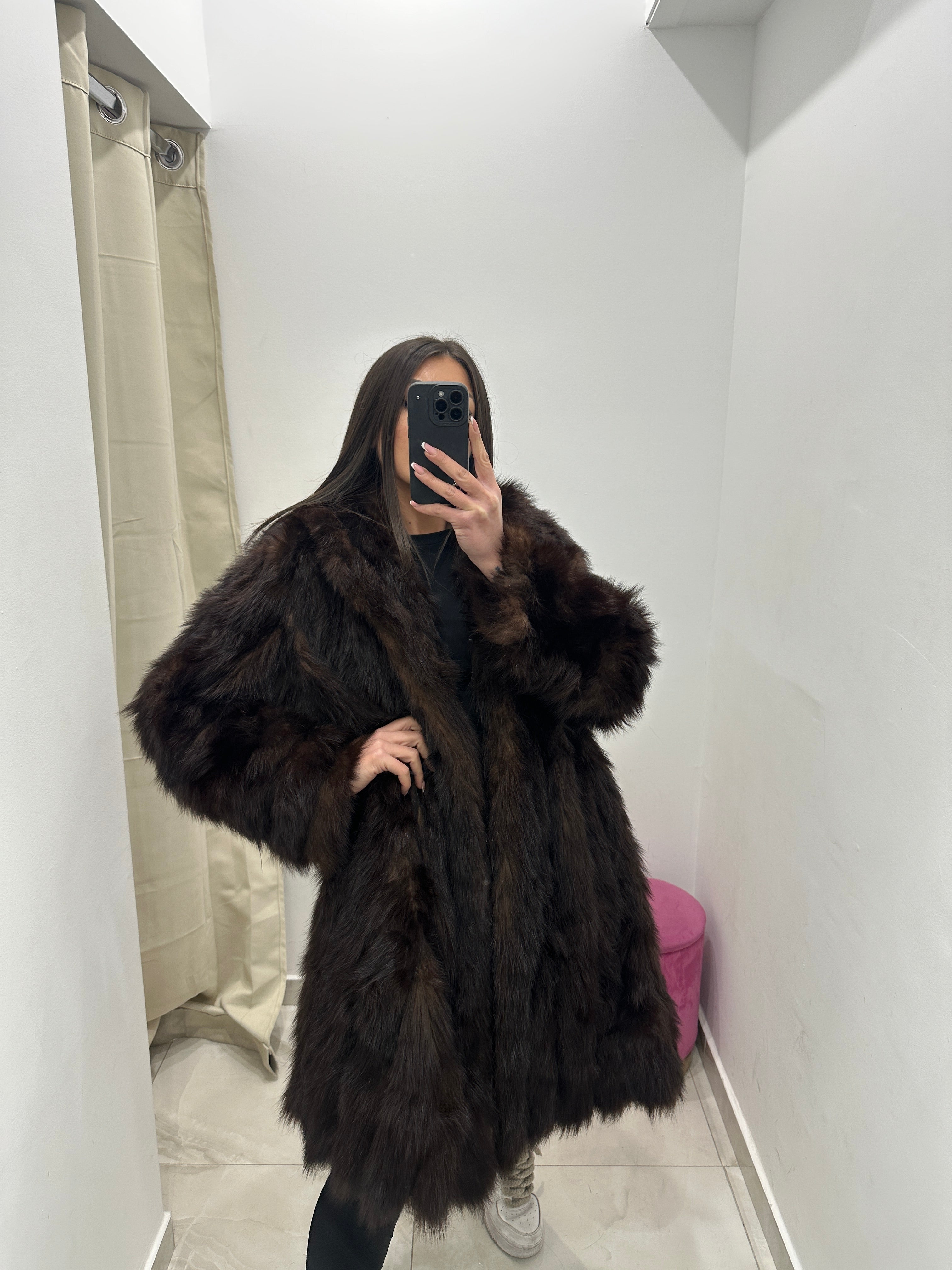 Pelliccia vera vintage marrone lunga