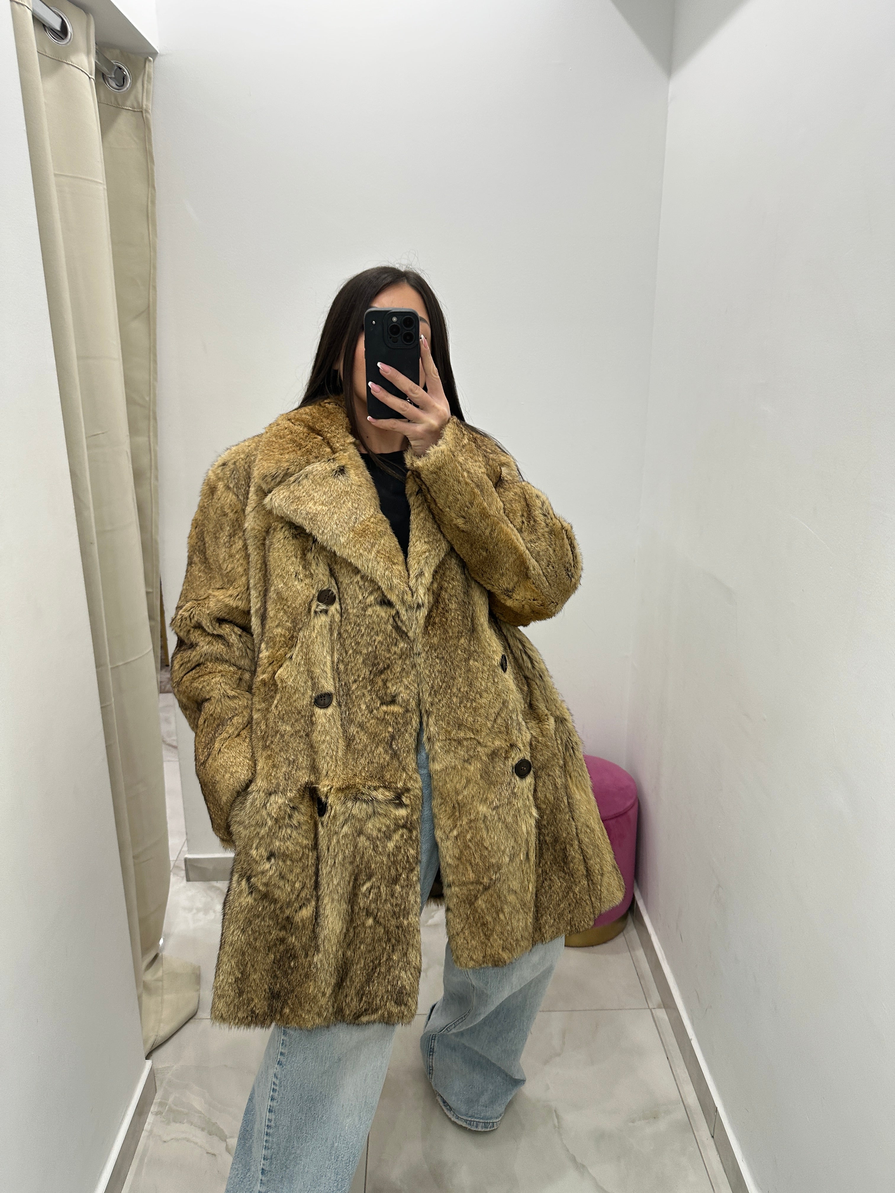 Pelliccia vera vintage miele oro