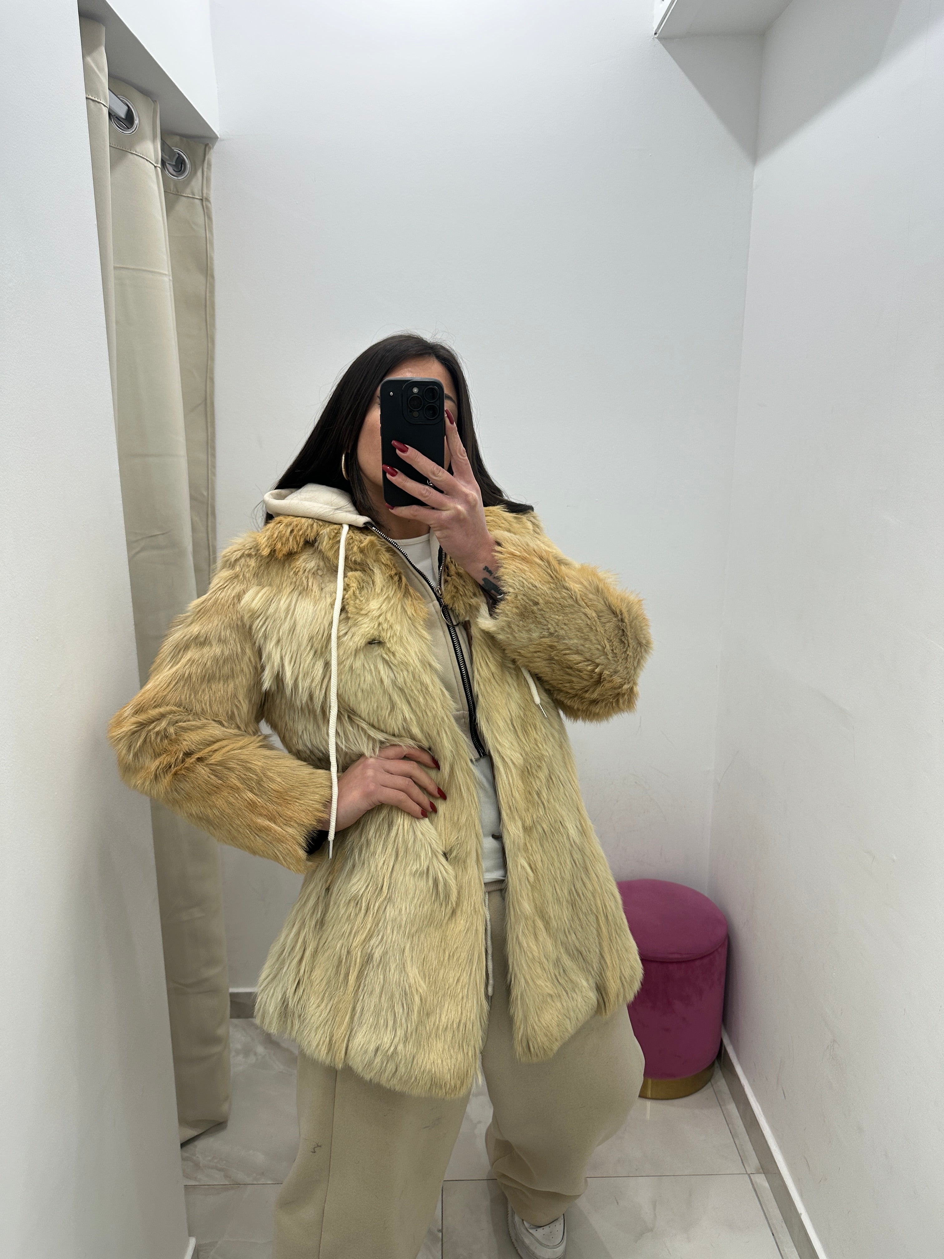 Pelliccia vera vintage panna