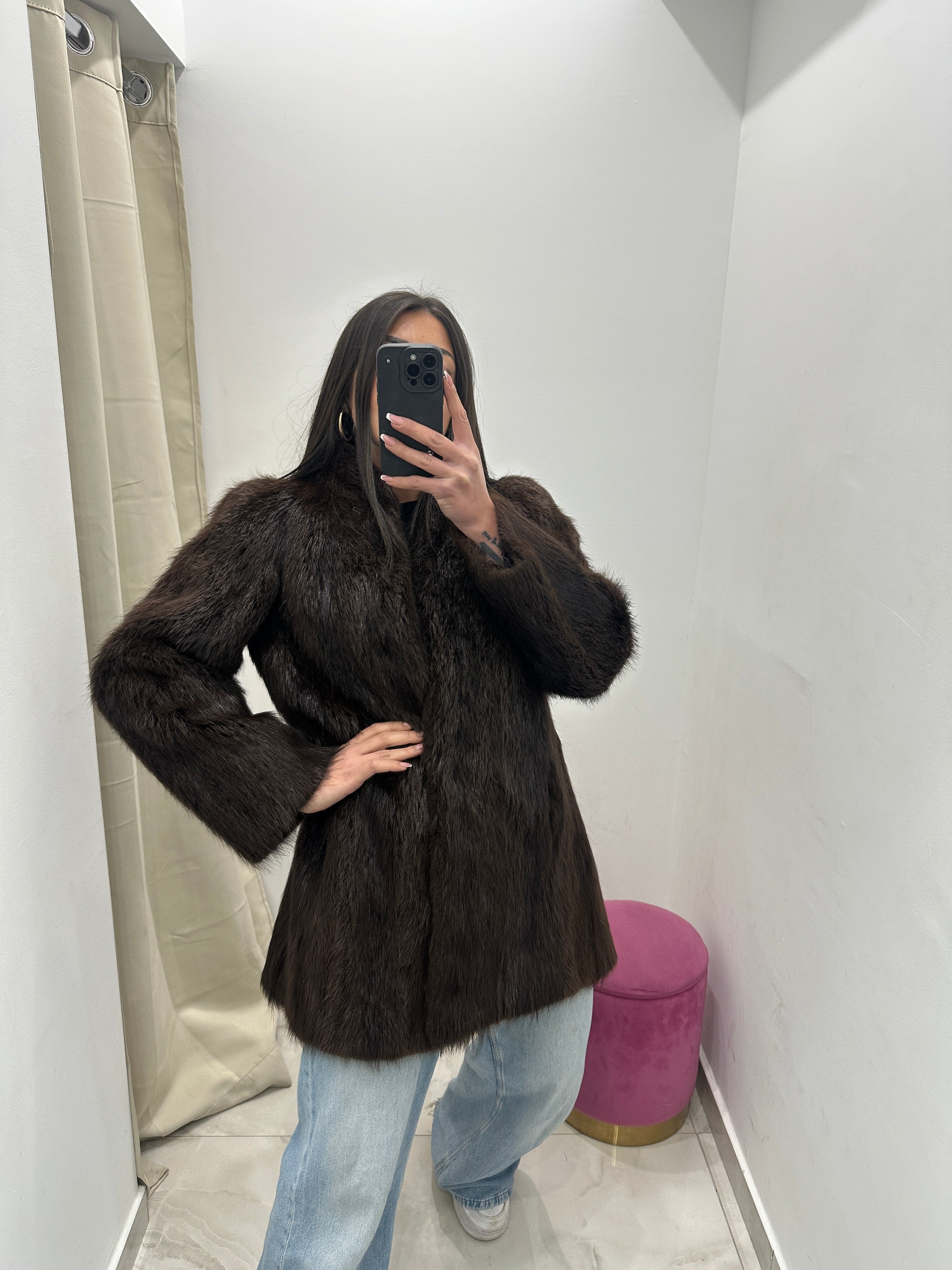 Pelliccia vera vintage marrone scuro