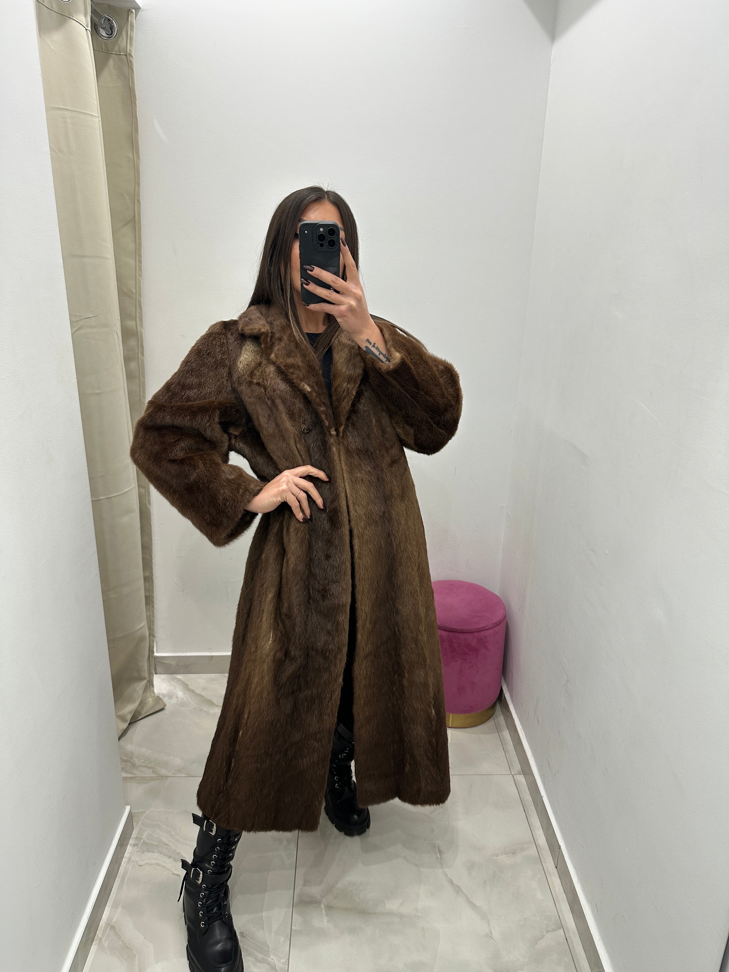 Pelliccia vera vintage marrone lunga