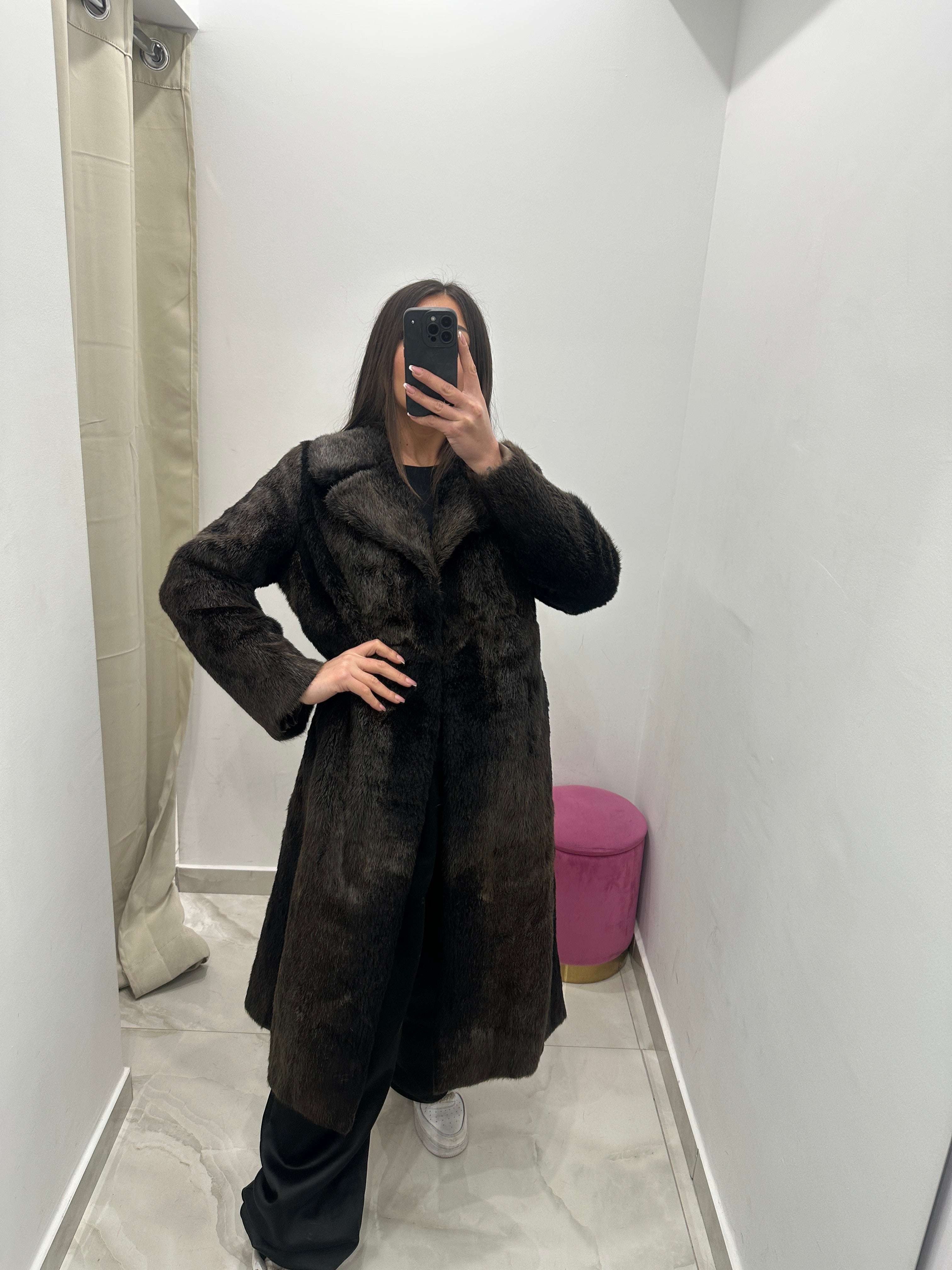 Pelliccia vera vintage nera sfumata lunga