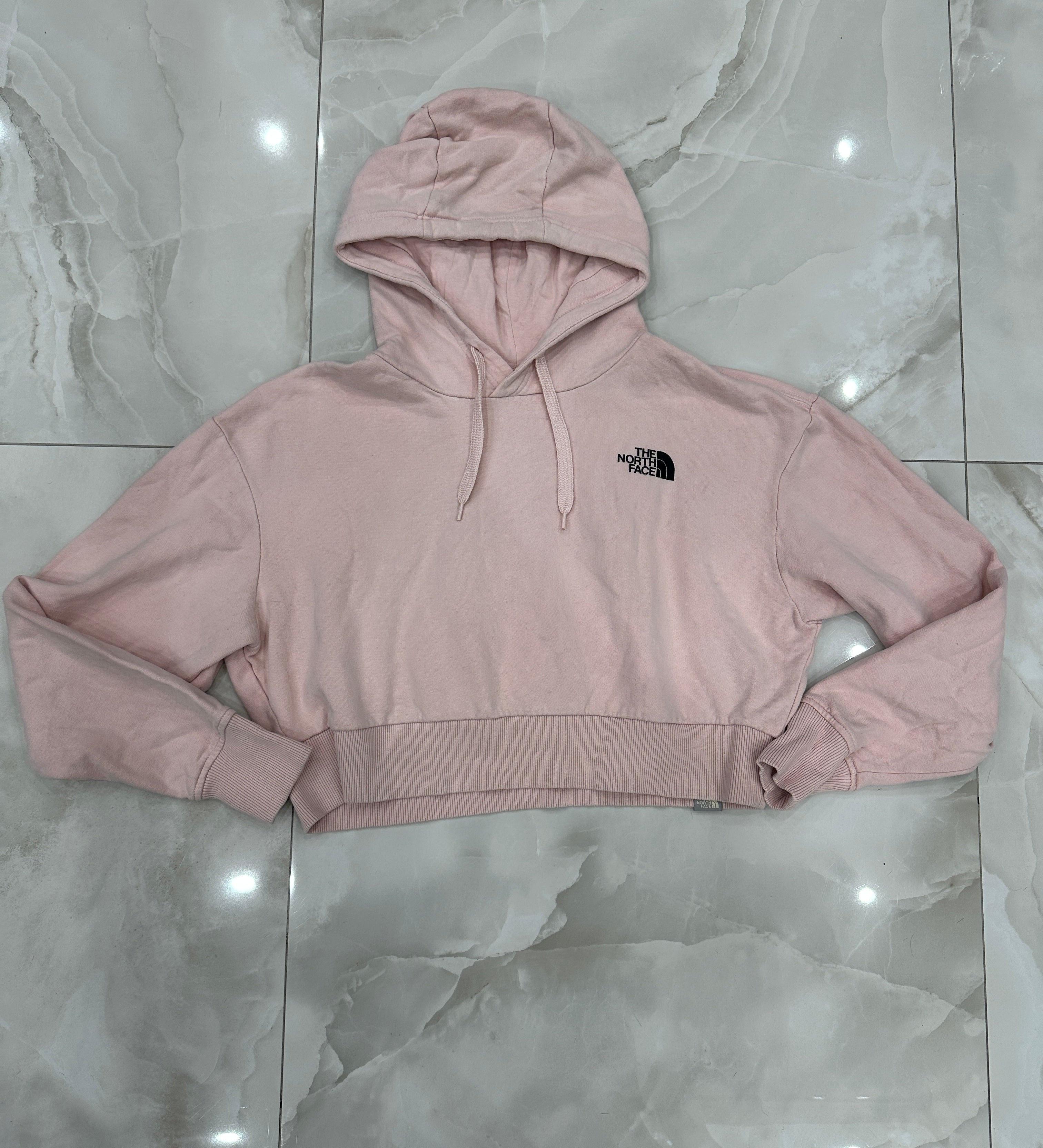 Felpa vintage rosa cipria crop con cappuccio