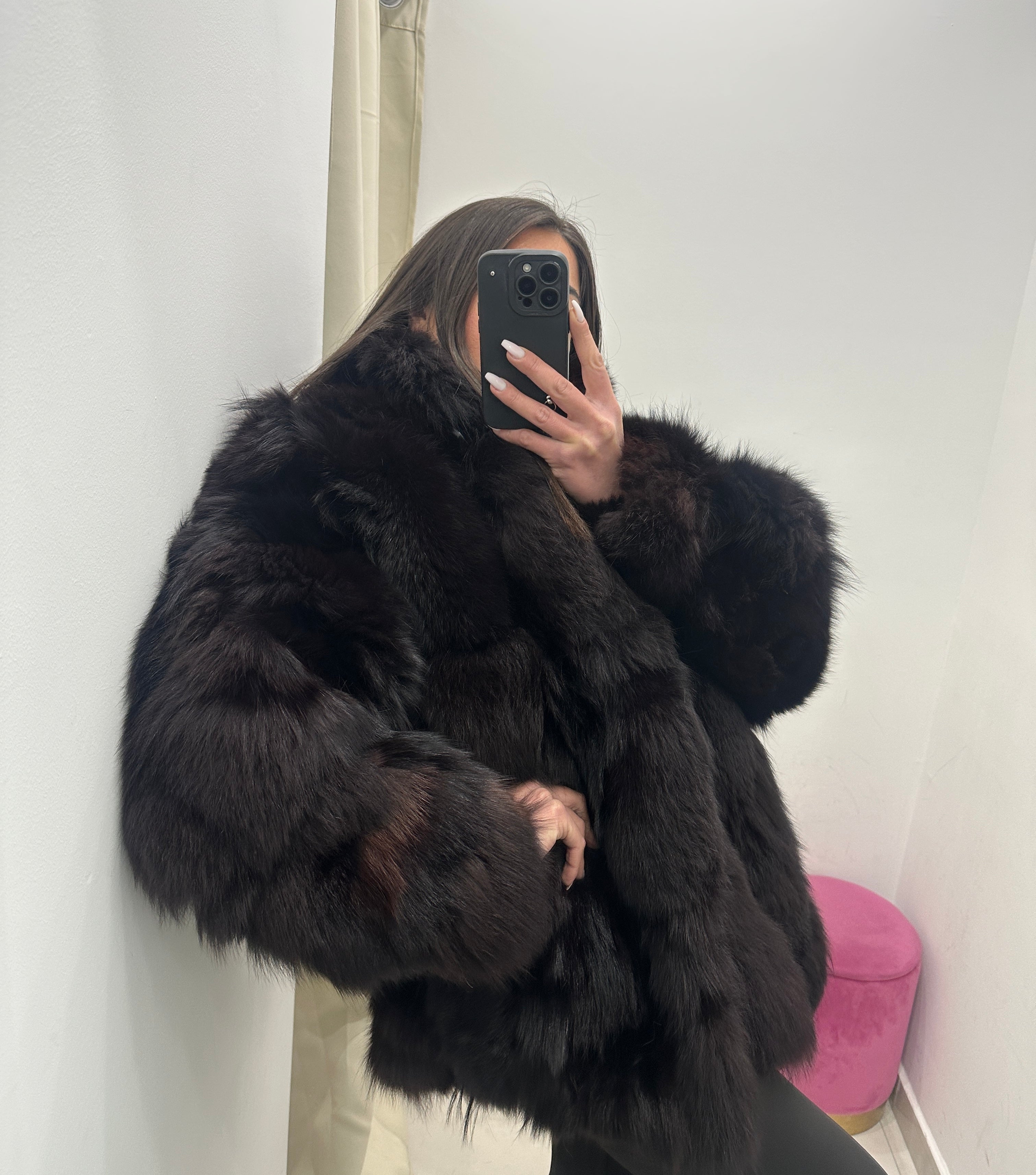 Pelliccia vera vintage volpe nera sfumata