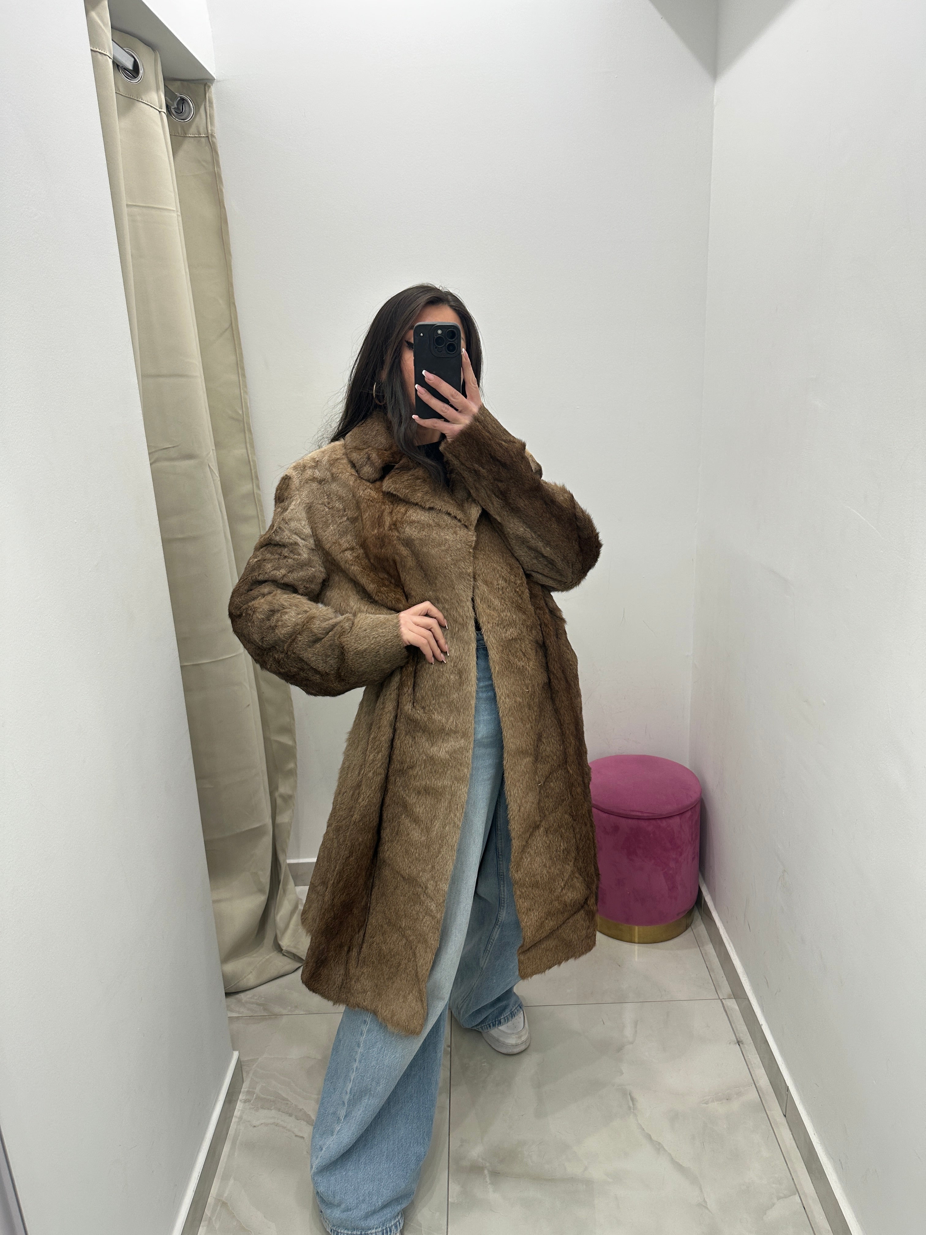 Pelliccia vera vintage miele lunga