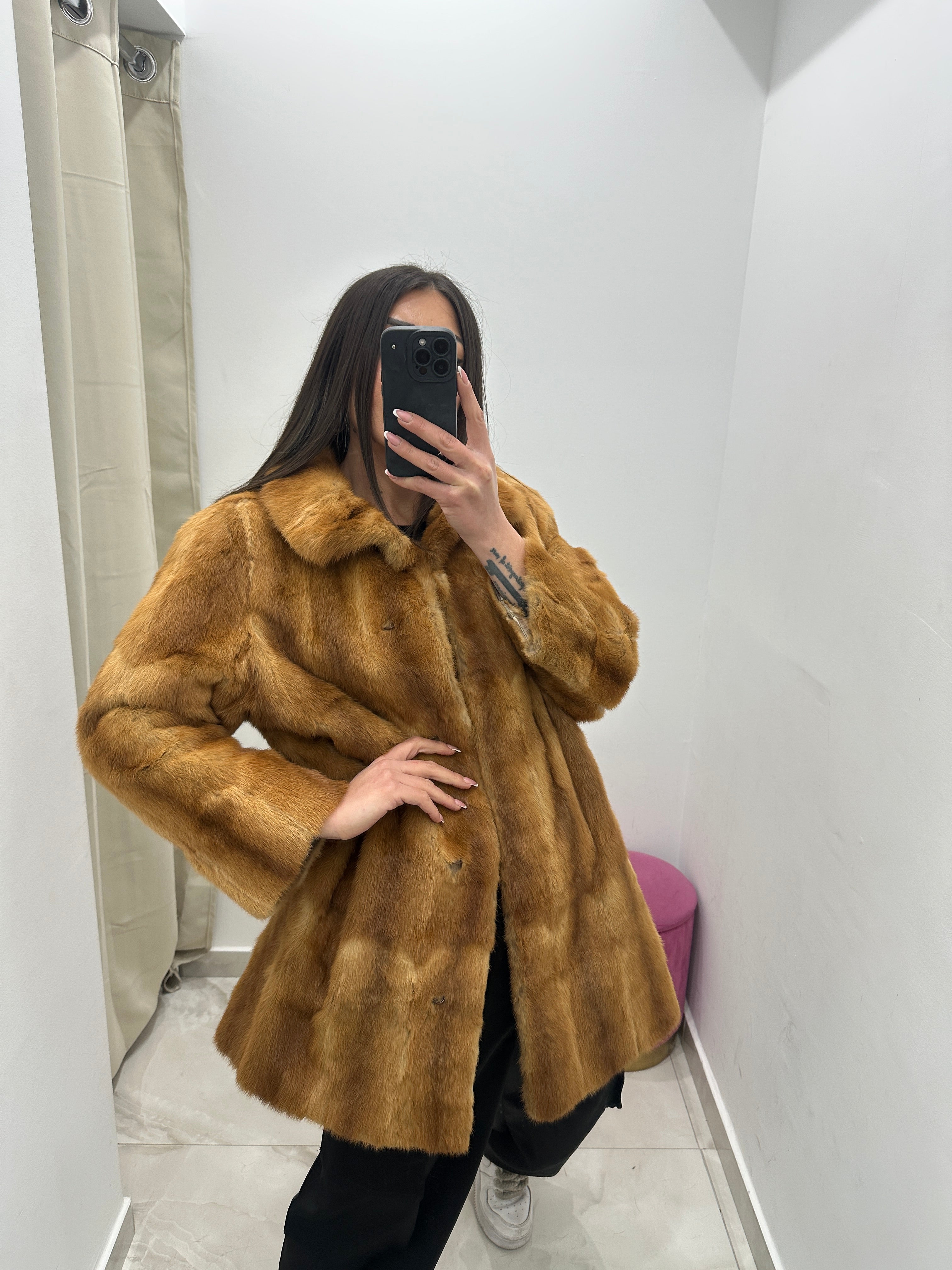 Pelliccia vera vintage miele