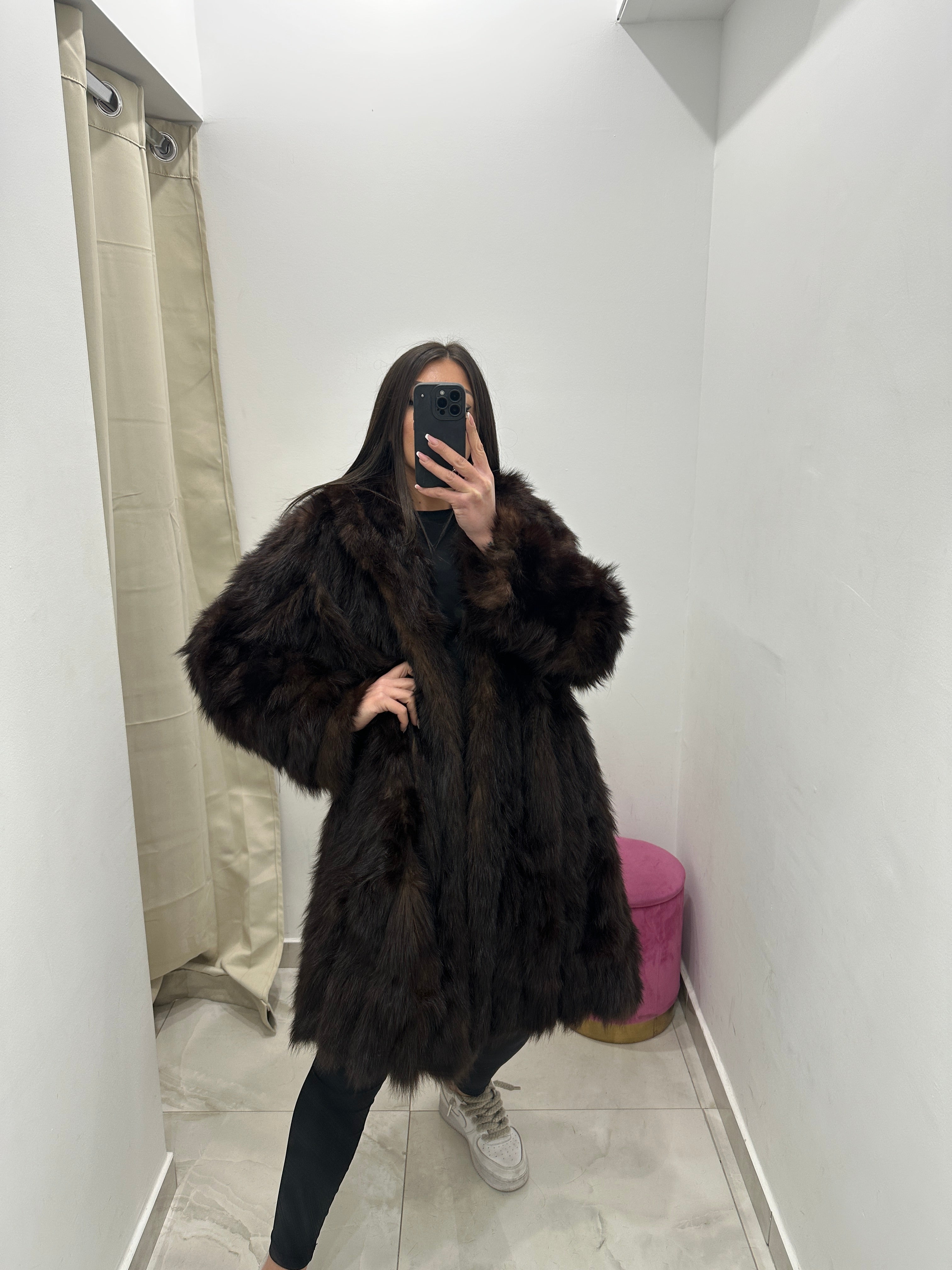 Pelliccia vera vintage marrone lunga