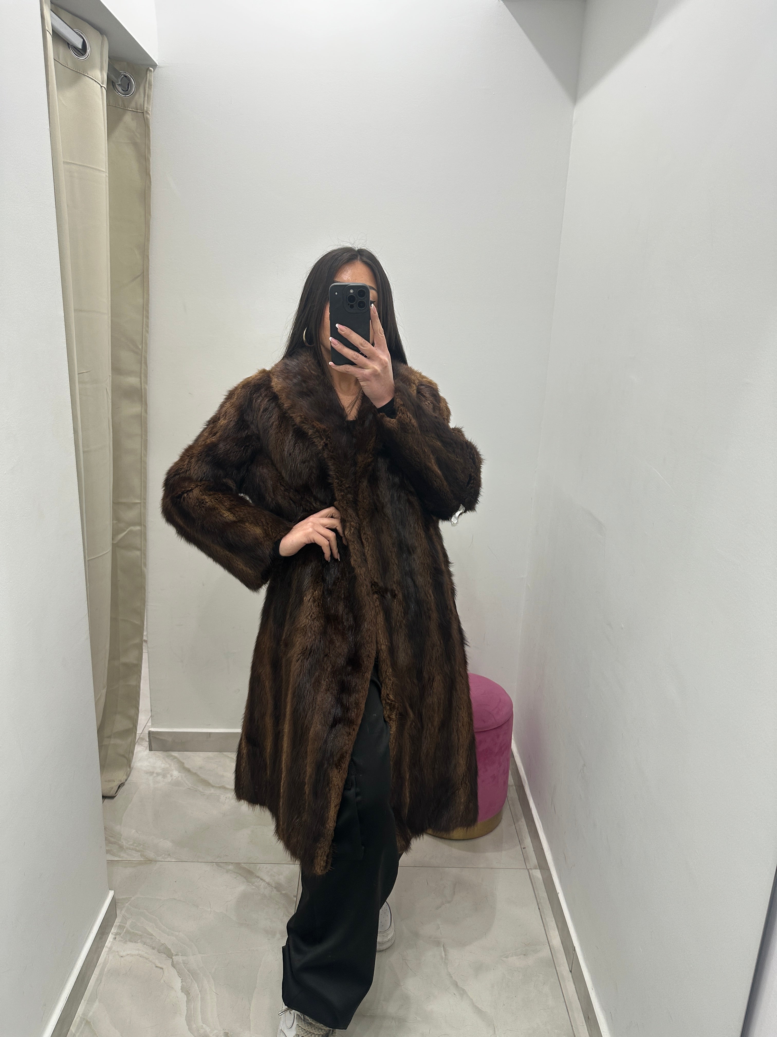 Pelliccia vera vintage marrone lunga