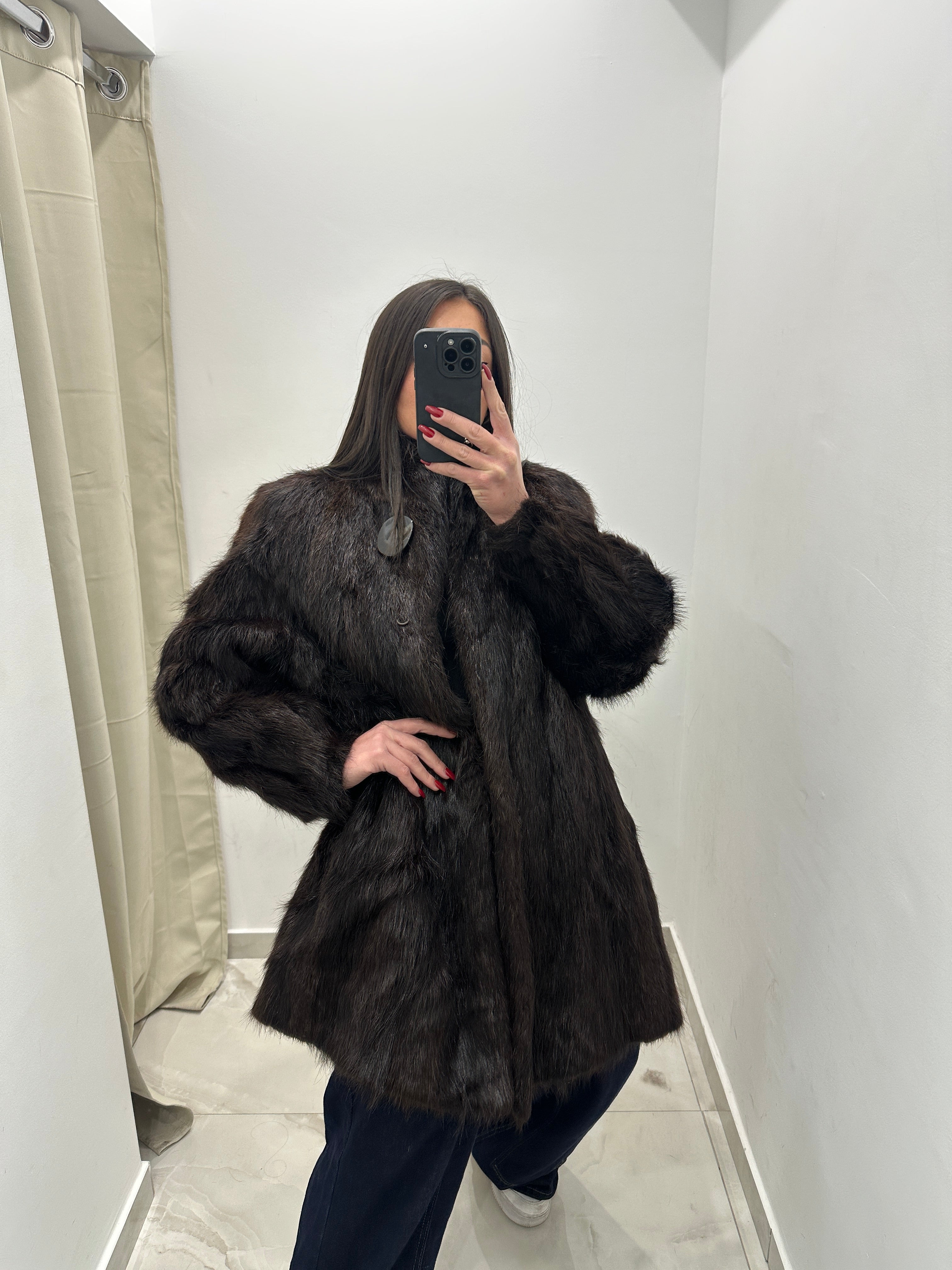 Pelliccia vera vintage marrone scuro