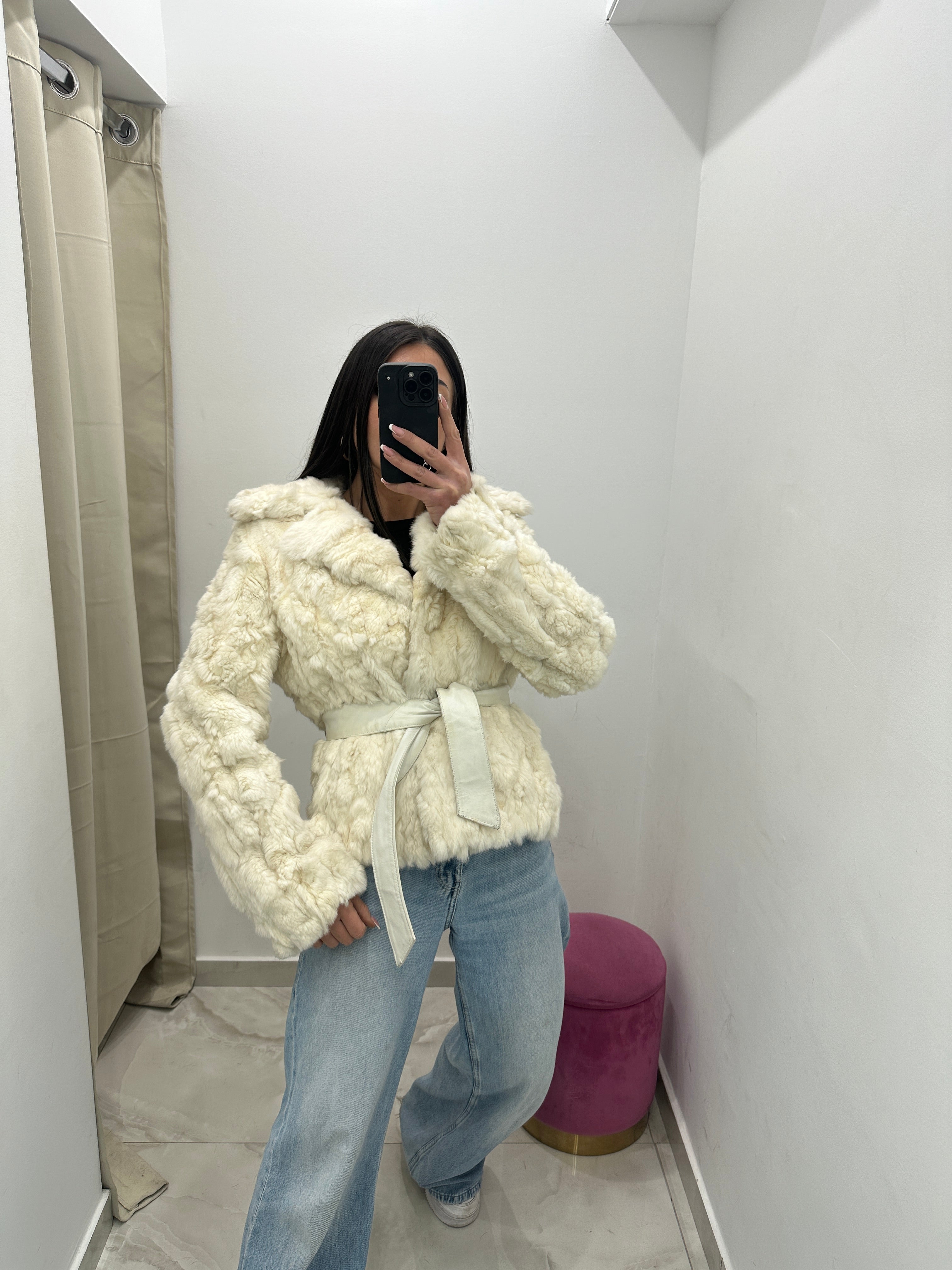 Pelliccia vera vintage bianca