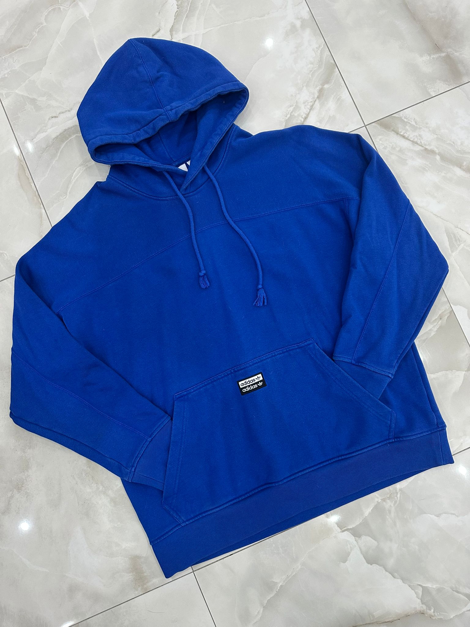 Felpa vintage blu elettrico con cappuccio