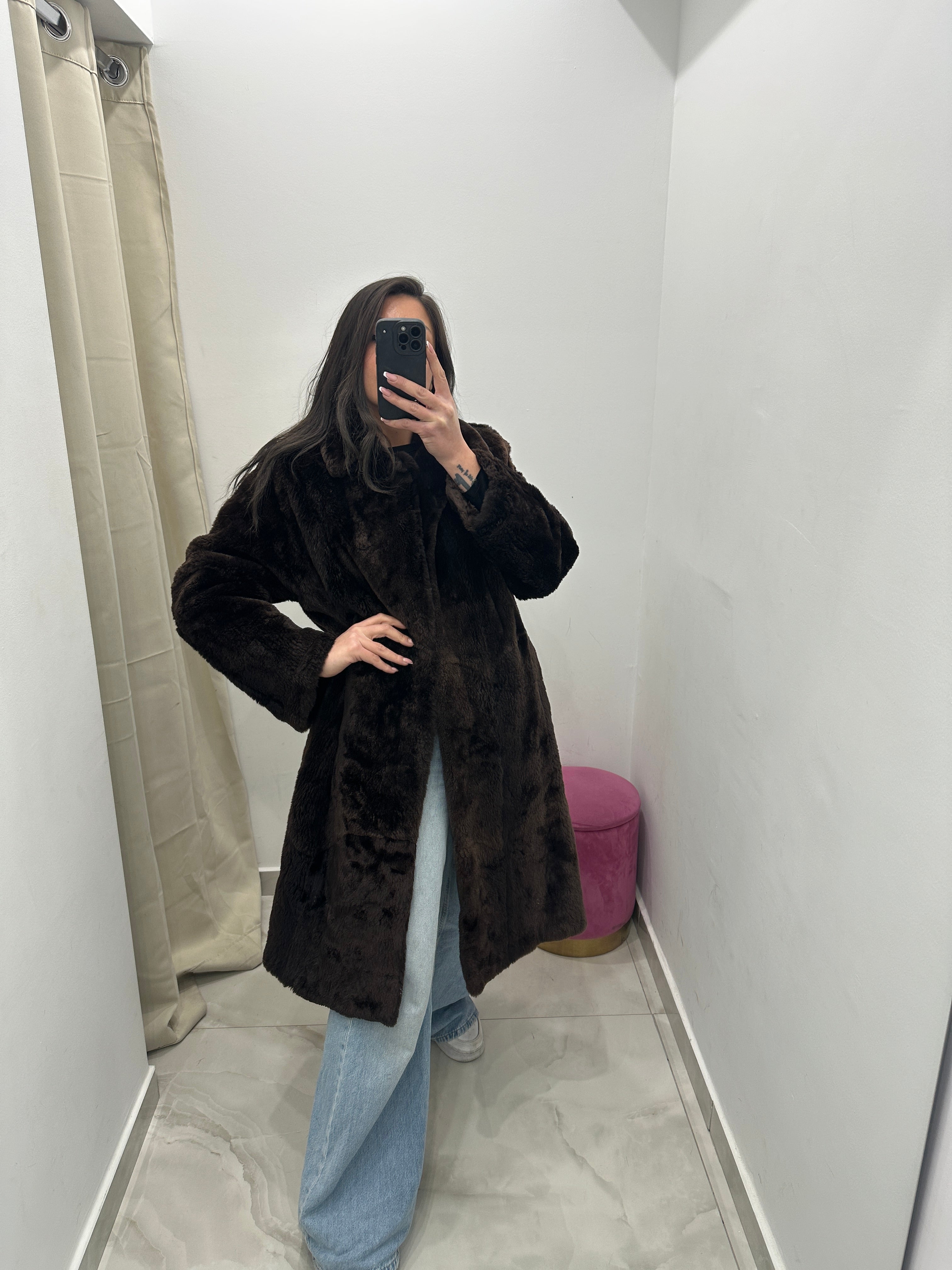 Pelliccia vera vintage marrone scuro lunga