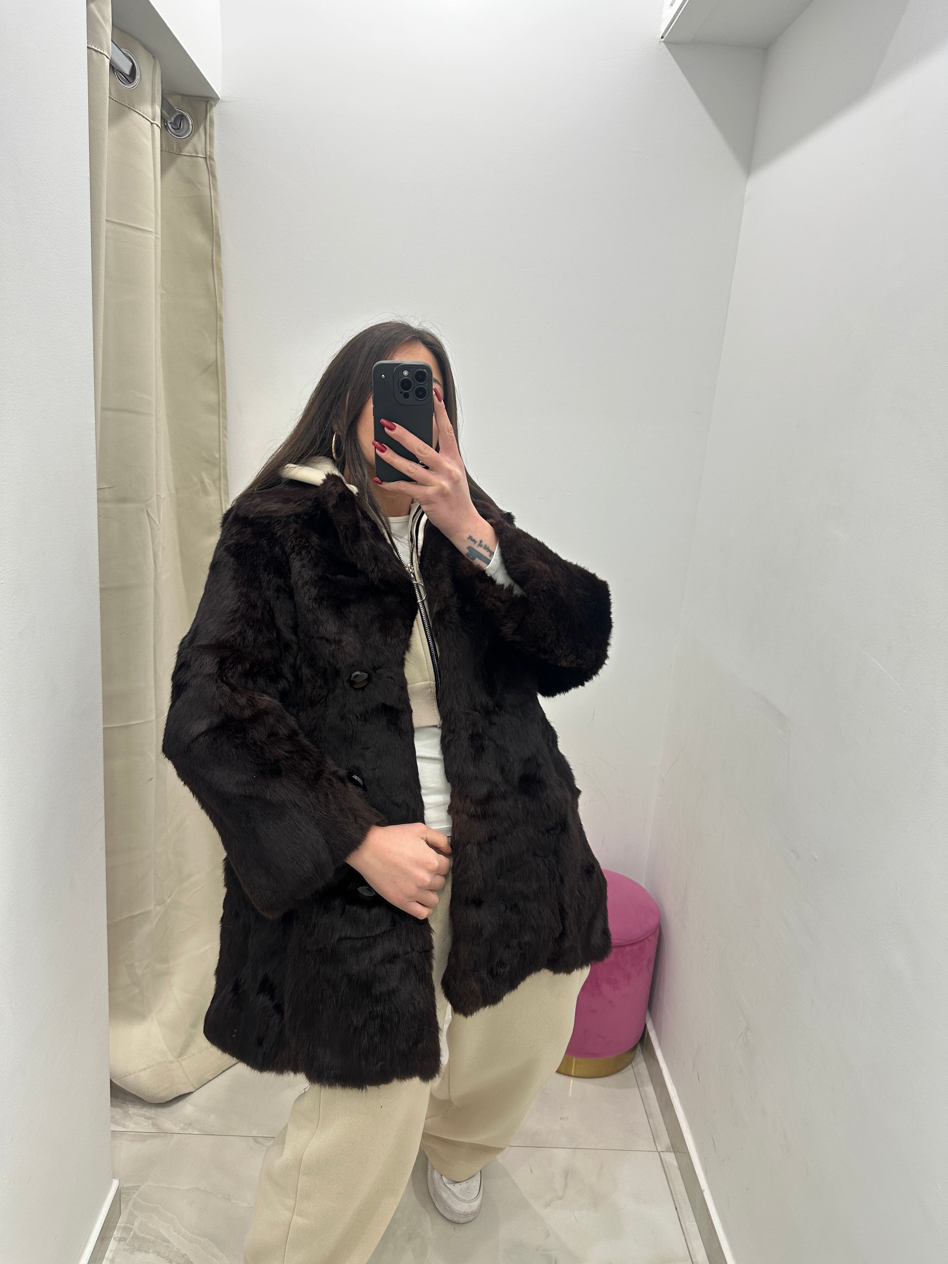 Pelliccia vera vintage marrone scuro