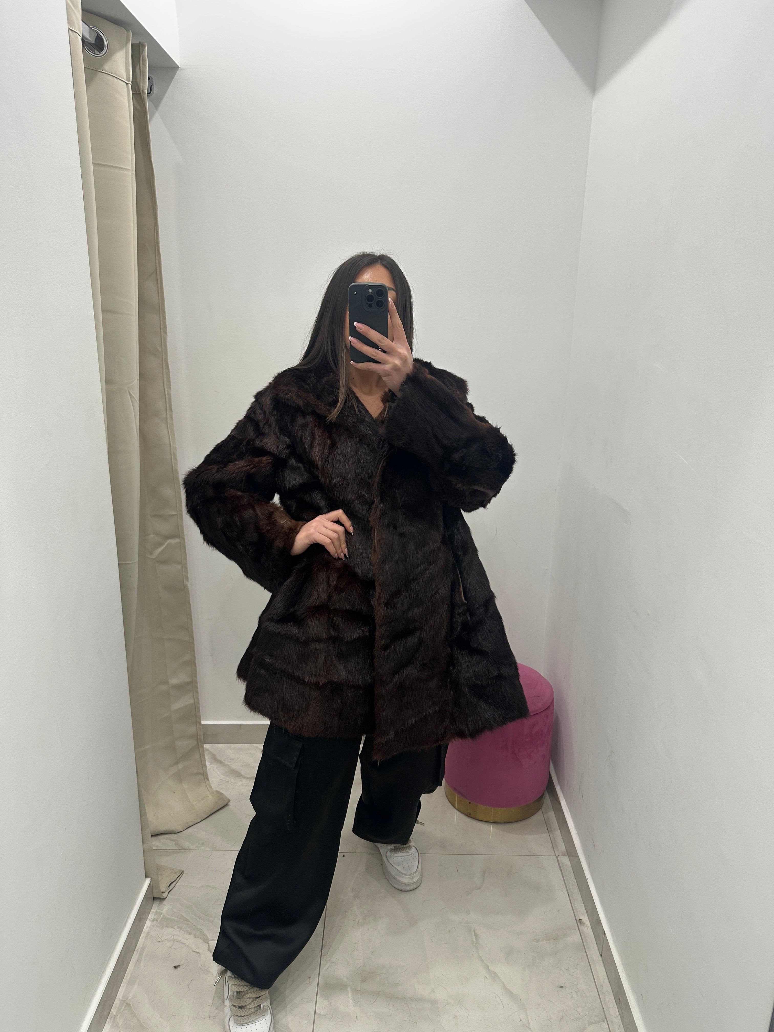 Pelliccia vera vintage marrone scuro