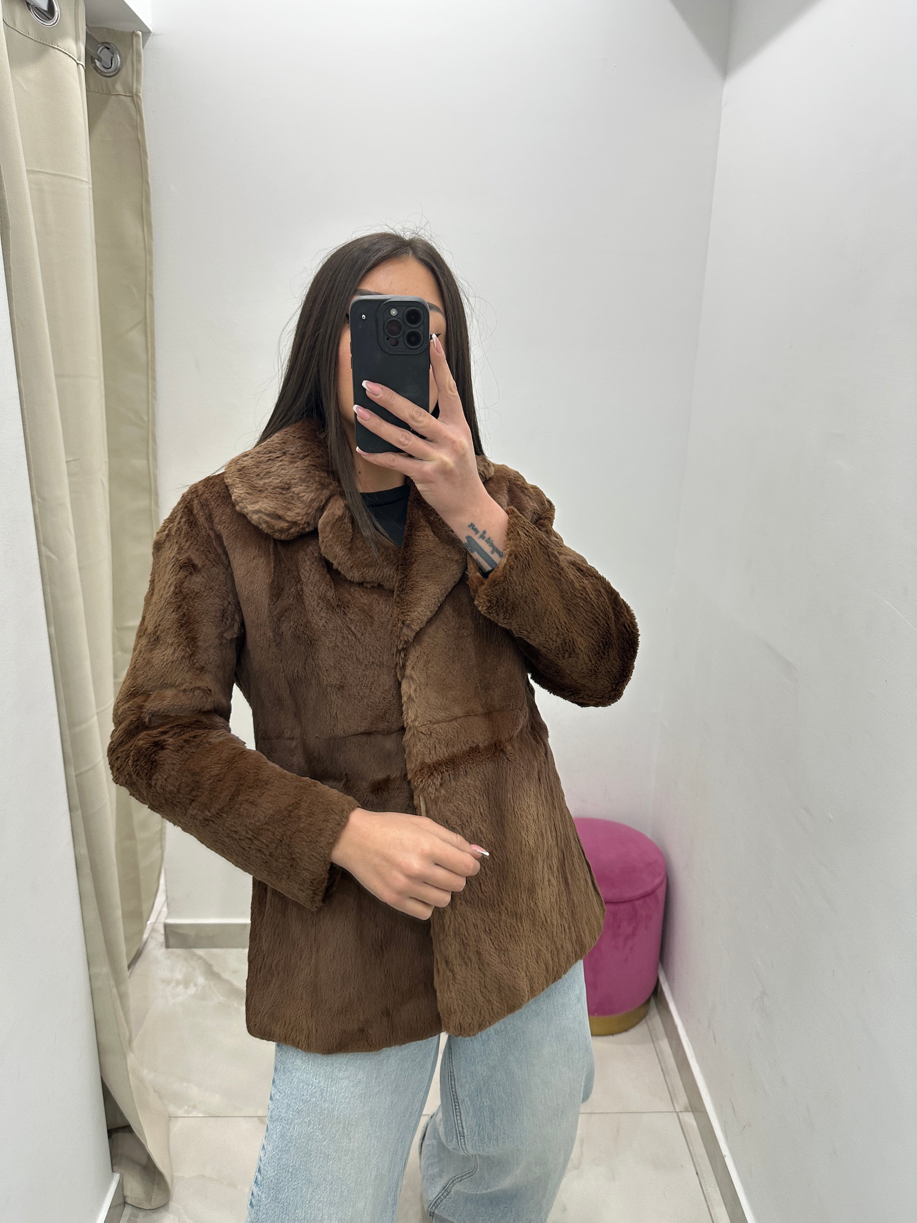 Pelliccia vera vintage in promo marrone chiaro