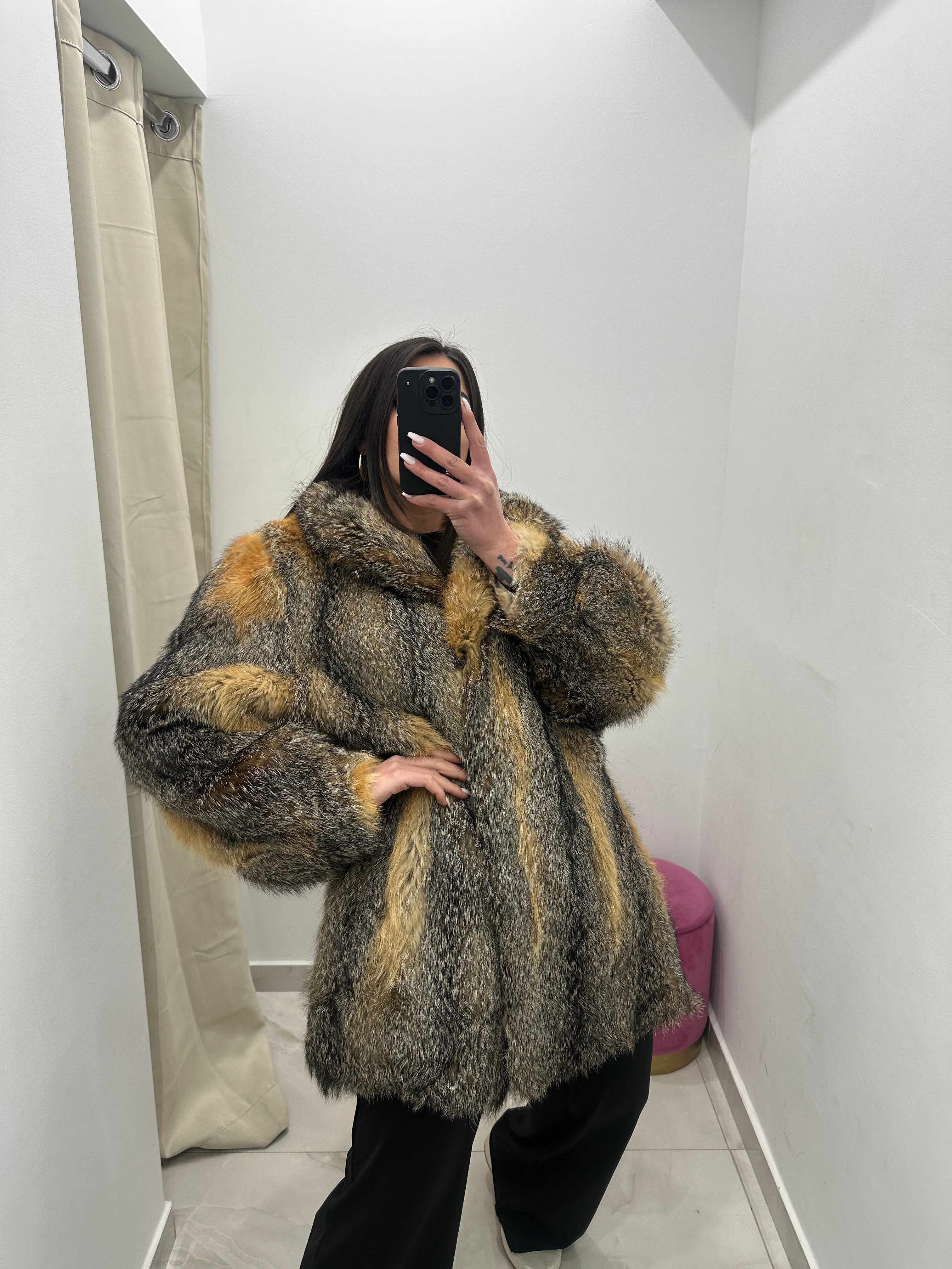 Pelliccia vera vintage volpe bicolor