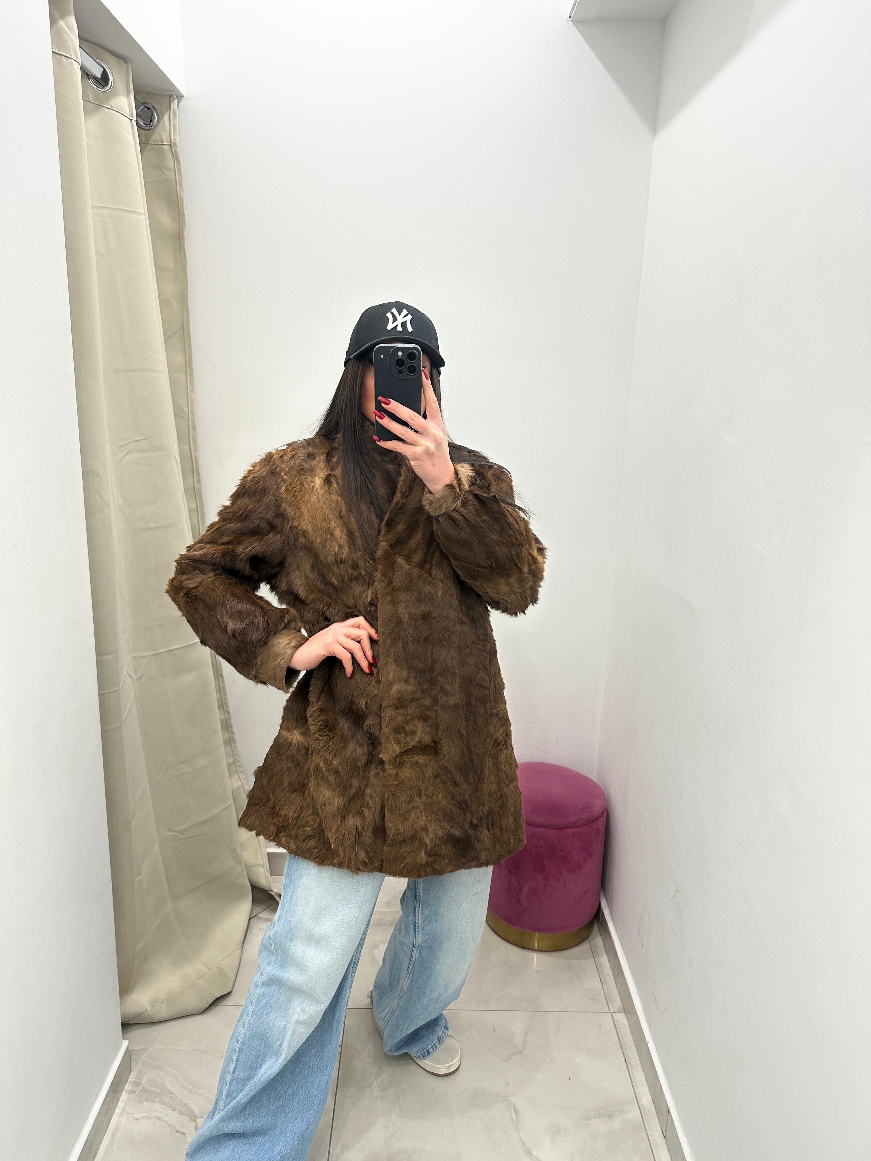 Pelliccia vera vintage in promo marrone chiaro