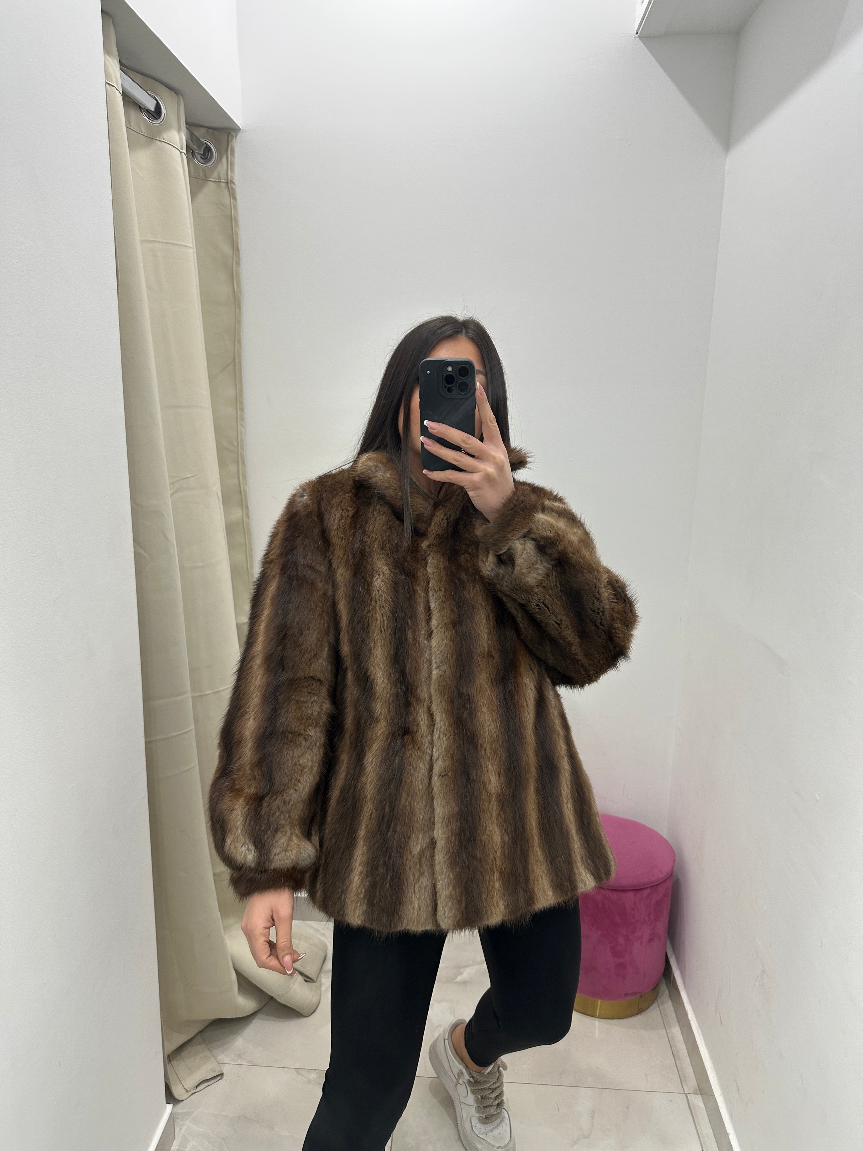 Pelliccia vera vintage bicolor marrone