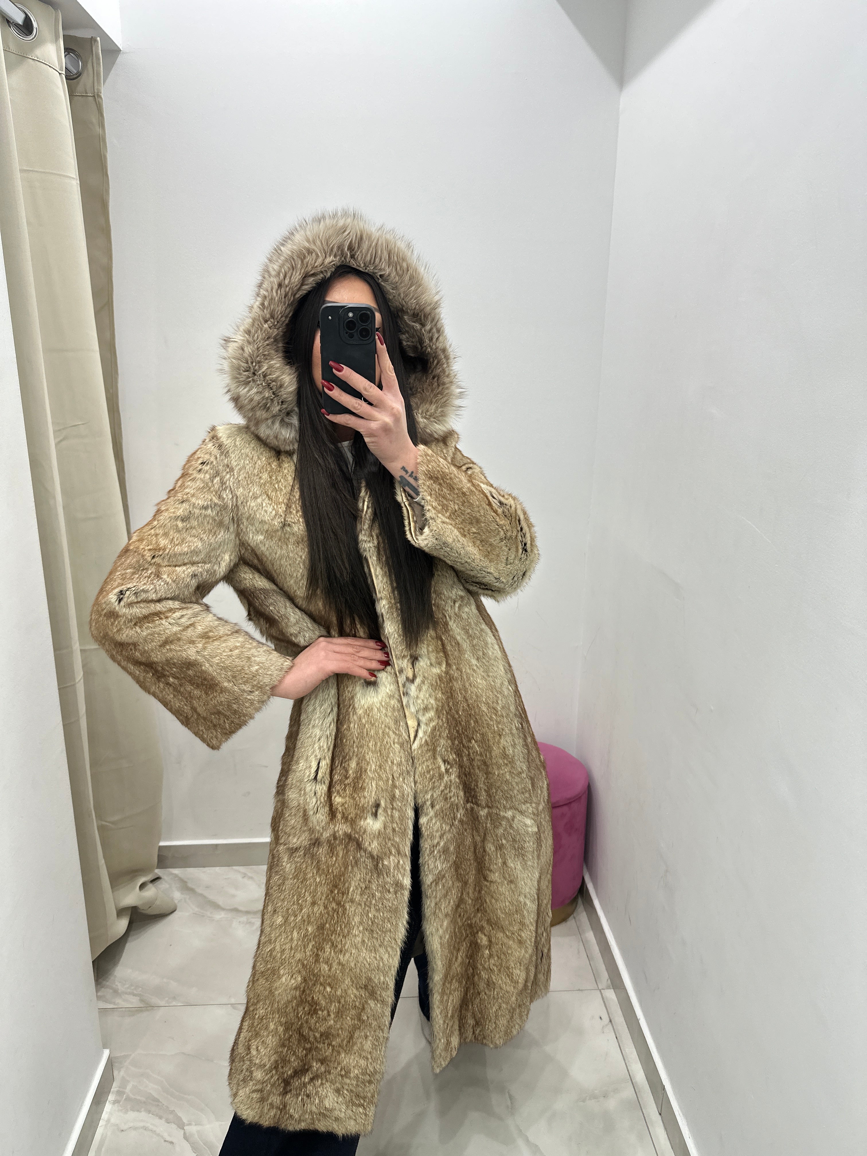Pelliccia vera vintage beige lunga