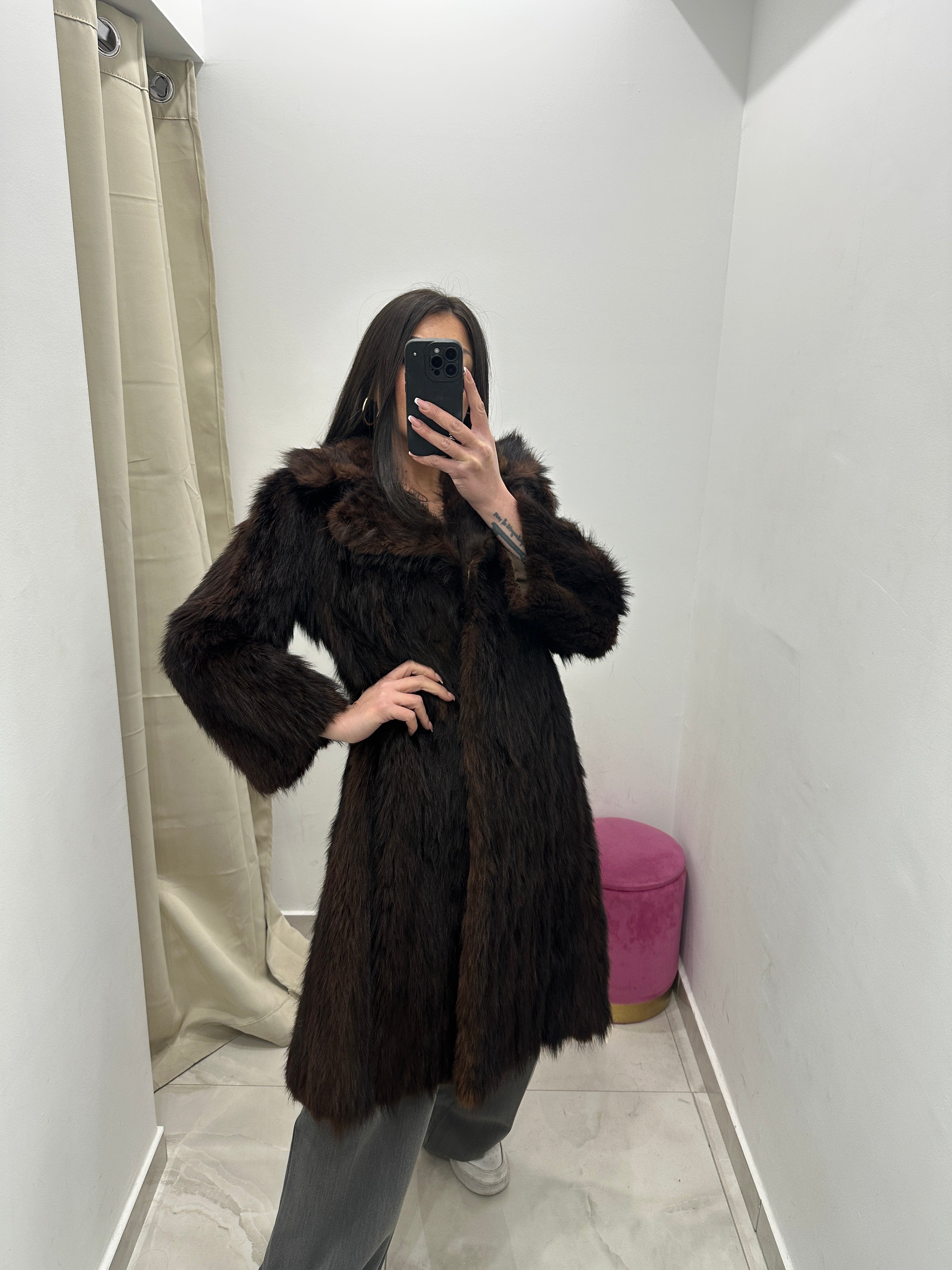 Pelliccia vera vintage marrone lunga