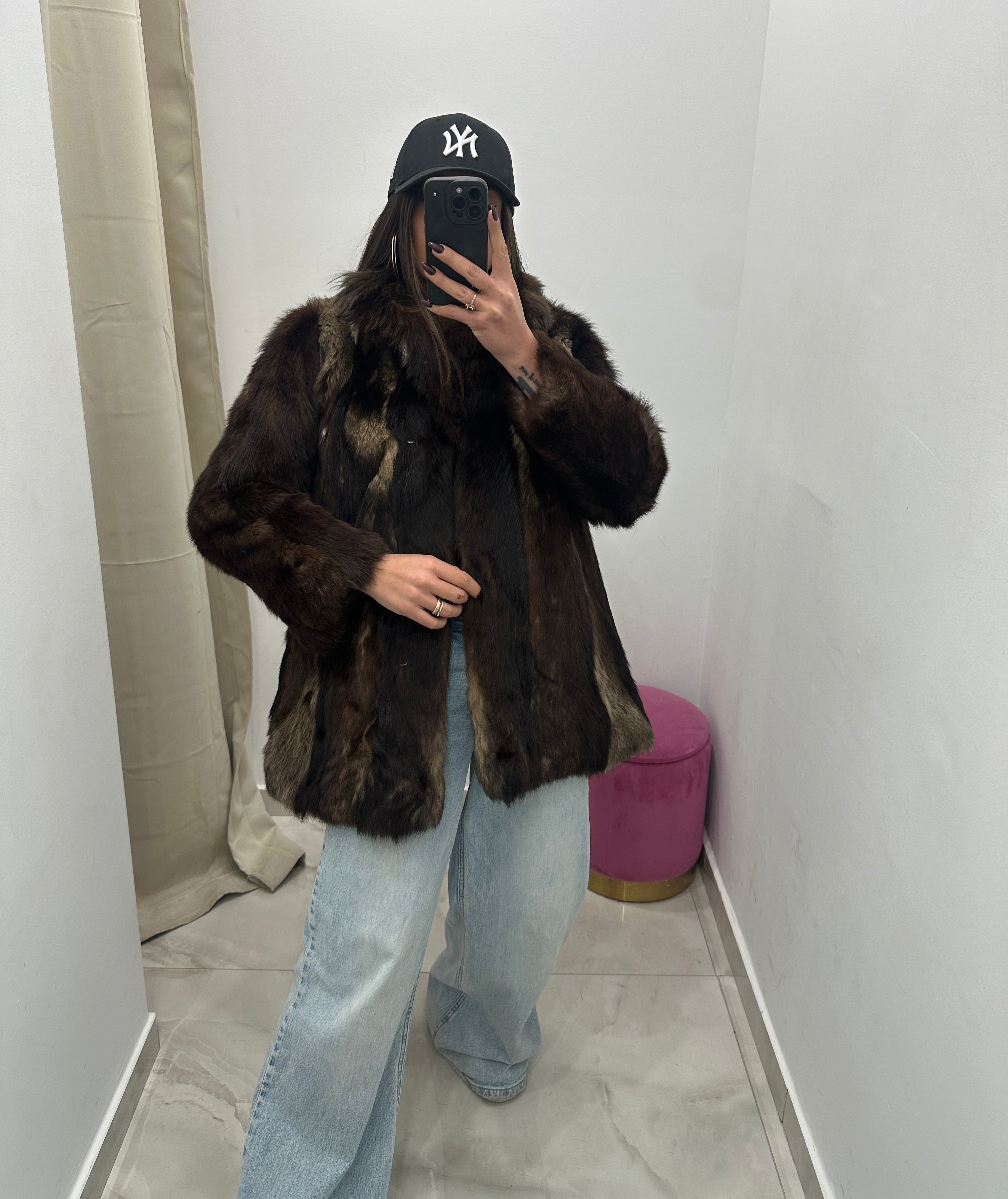 Pelliccia vera vintage marrone con sfumature