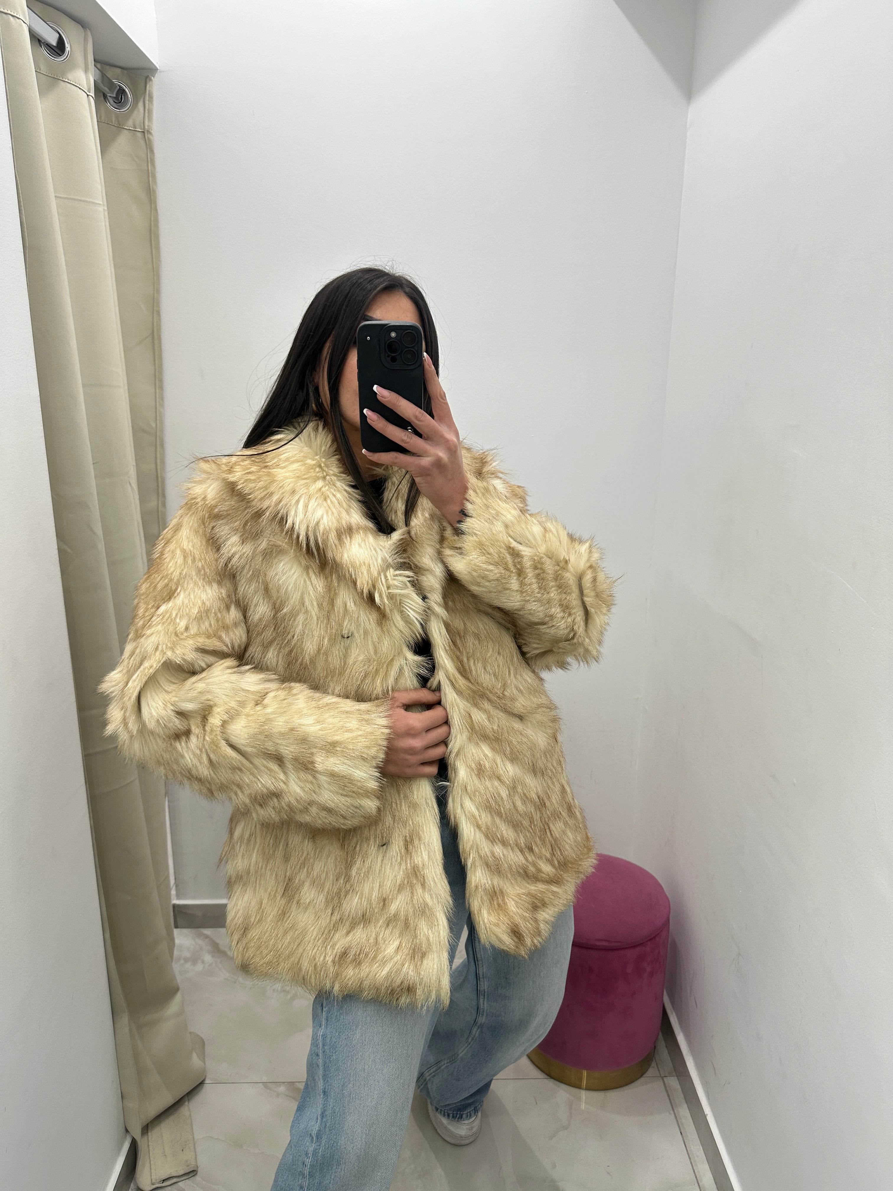 Pelliccia vera vintage panna