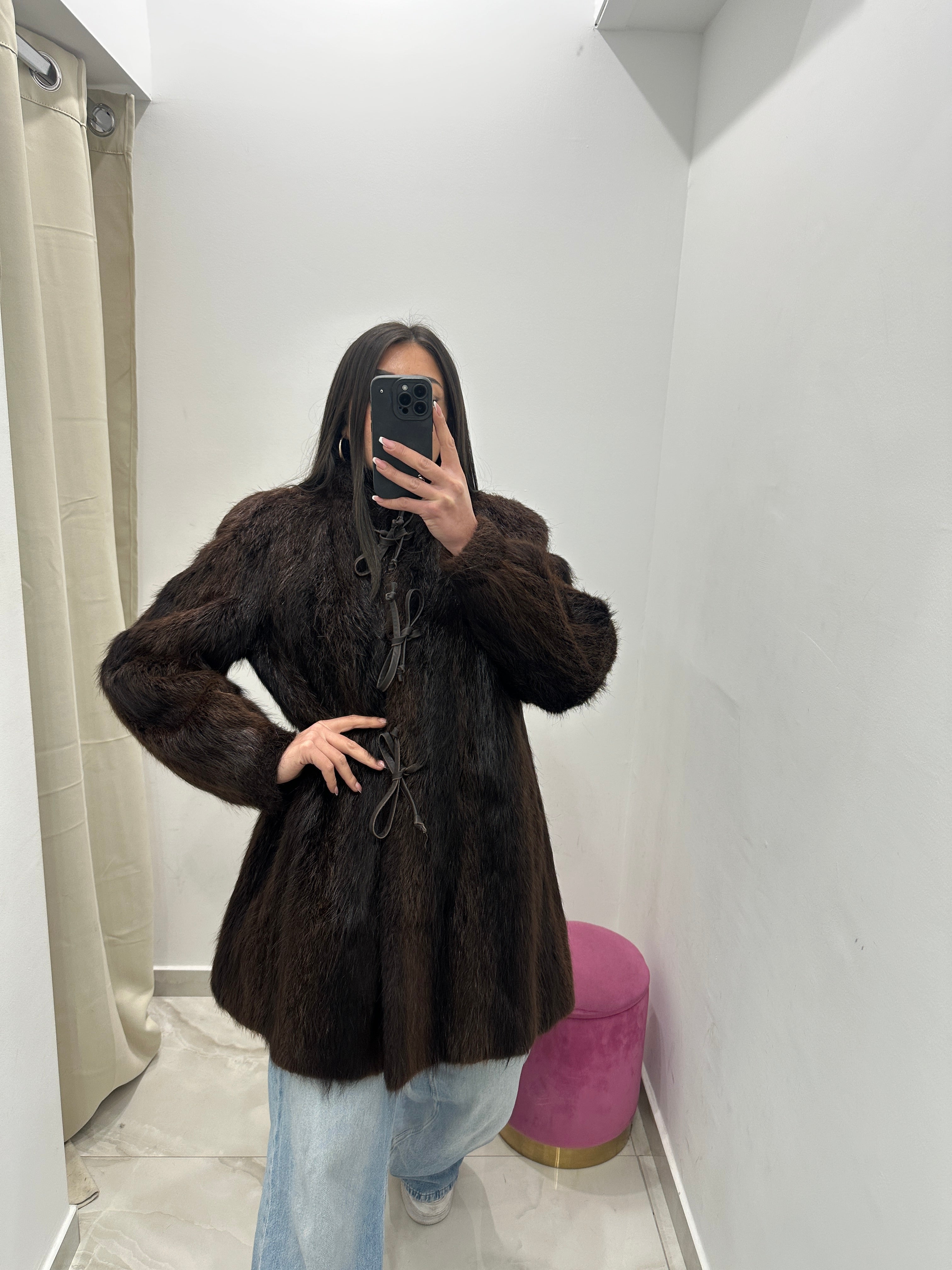 Pelliccia vera vintage marrone scuro