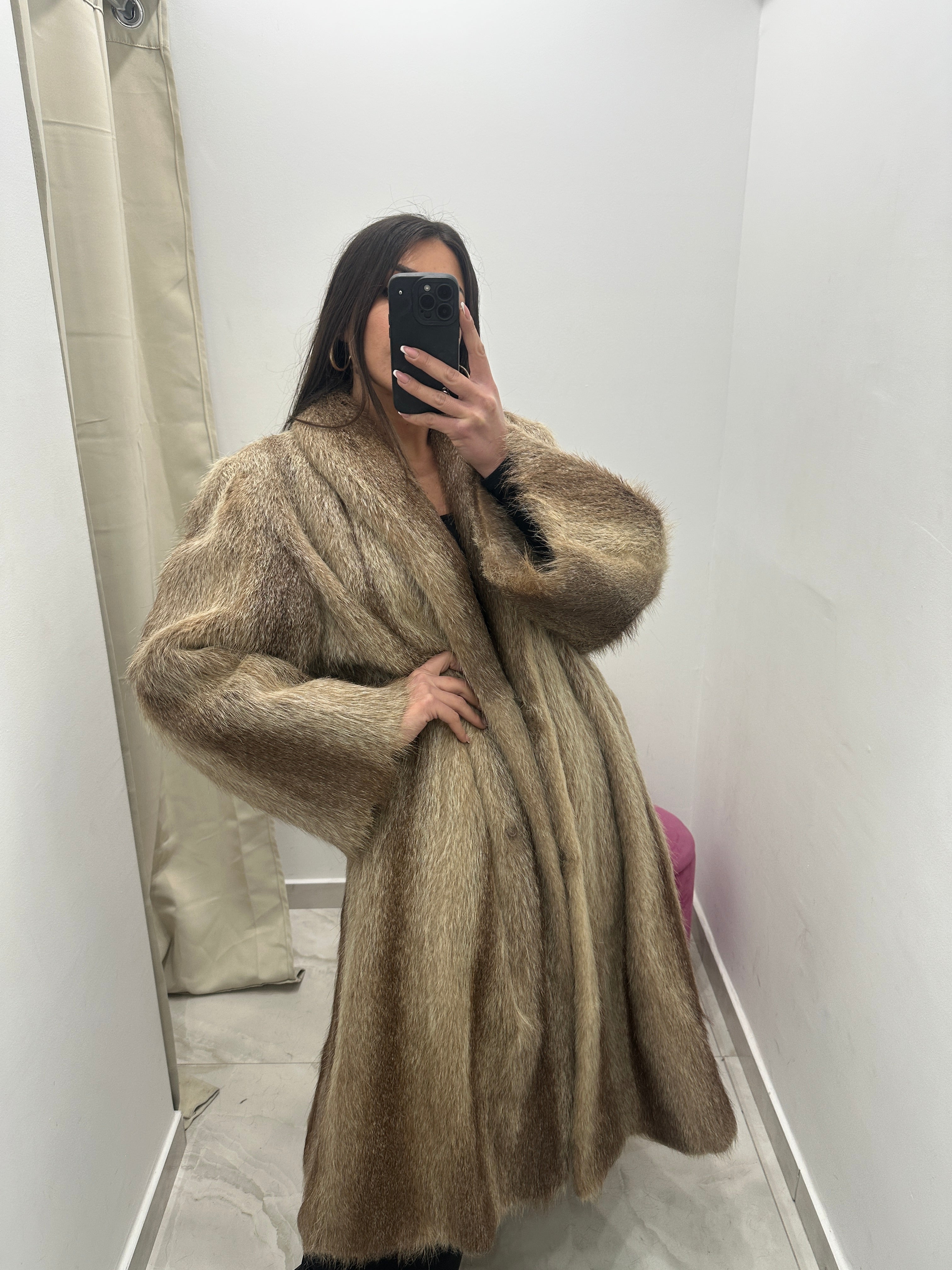 Pelliccia vera vintage beige sfumata